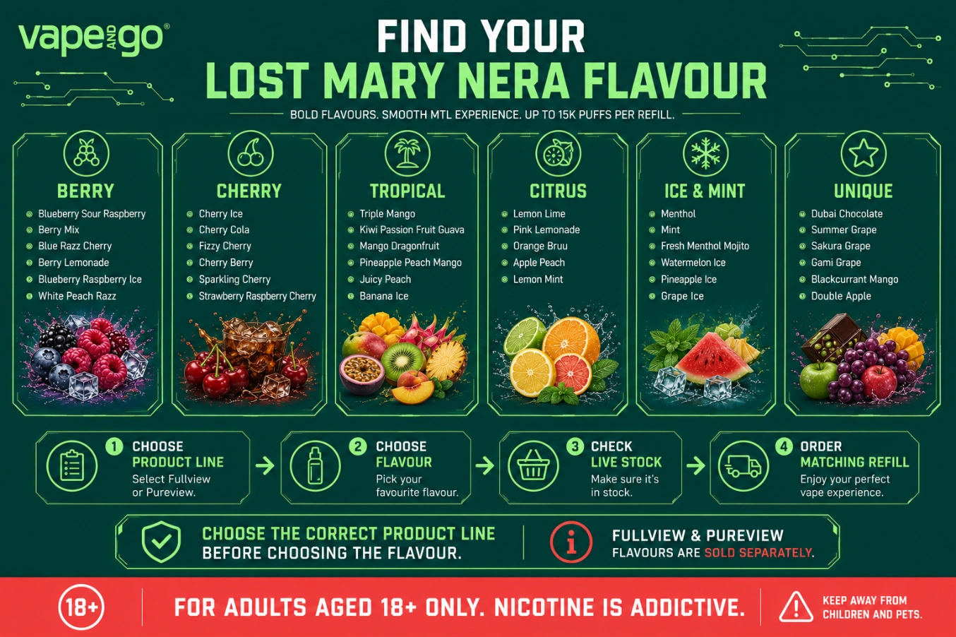 Lost Mary Nera Pods flavours