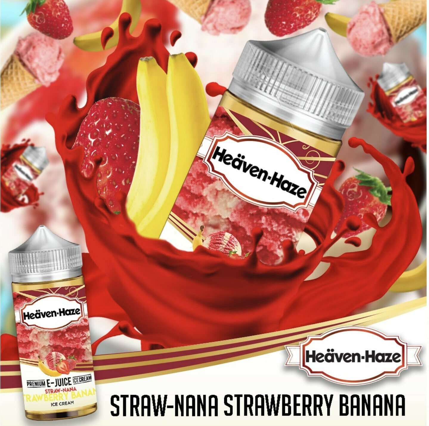  Heaven Haze E Liquid - Strawberry Banana Ice Cream - 100ml 