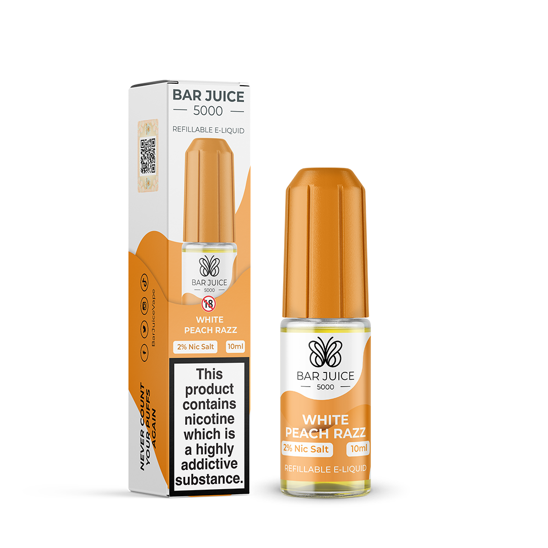 White Peach Razz Nic Salt E-Liquid by Bar Juice 5000 Salts 10ml