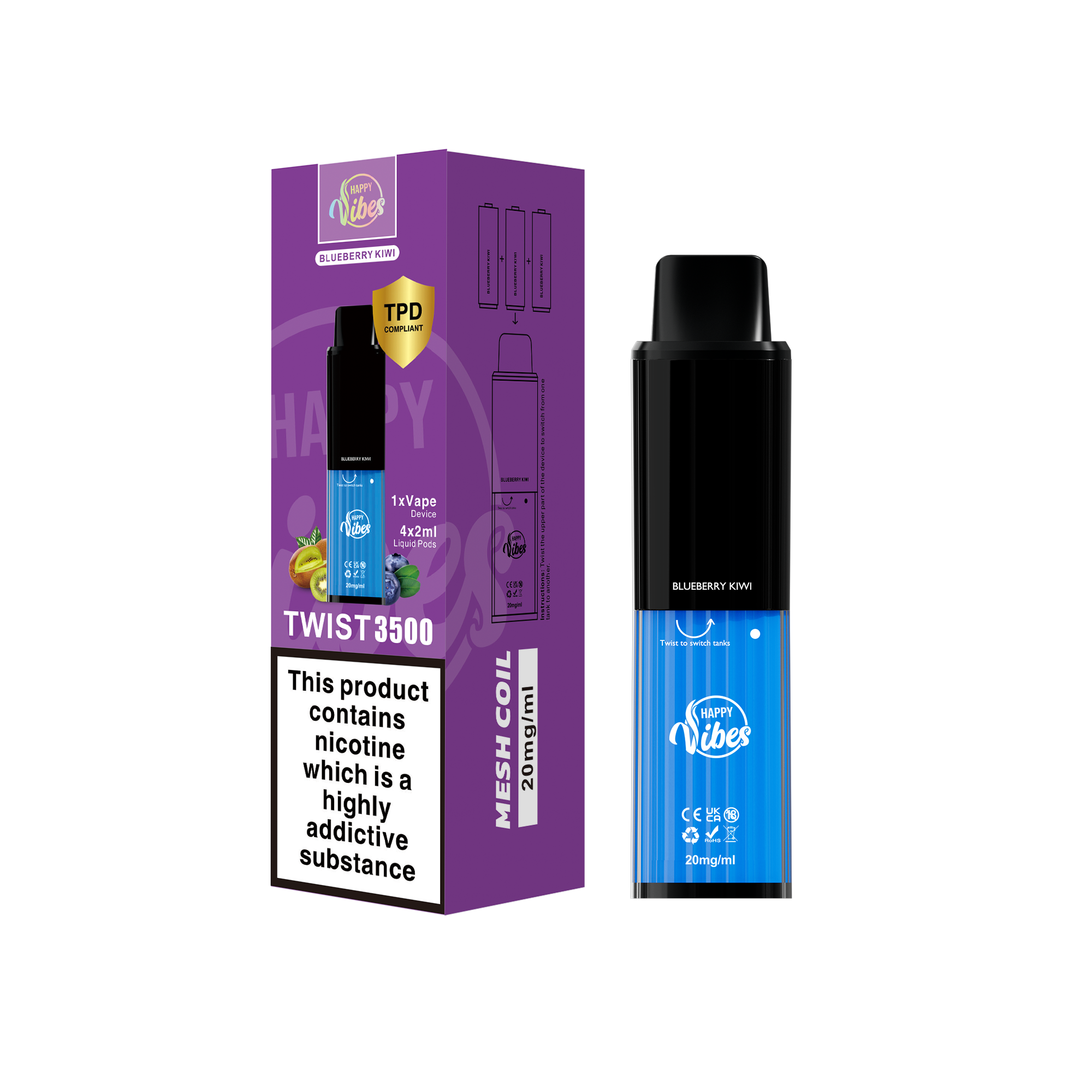  Blackcurrant Menthol Happy Vibes Twist 3500 Disposable Vape 20mg 