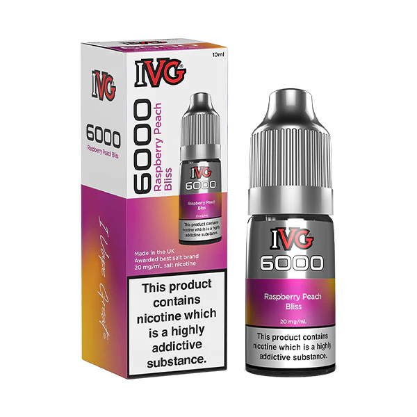  Raspberry Peach Bliss Nic Salt E-Liquid by IVG 6000 Bar Salts 10ml 