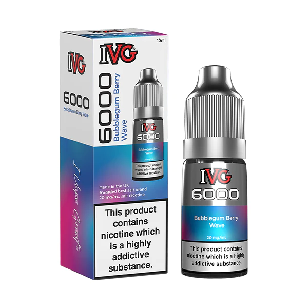  Bubblegum Berry Wave Nic Salt E-Liquid by IVG 6000 Bar Salts 10ml 