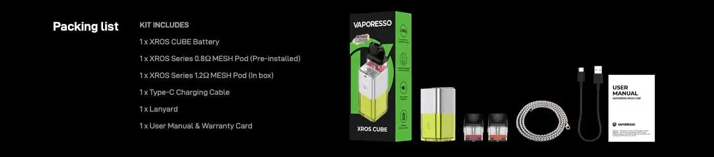 Vaporesso Xros Cube Package List