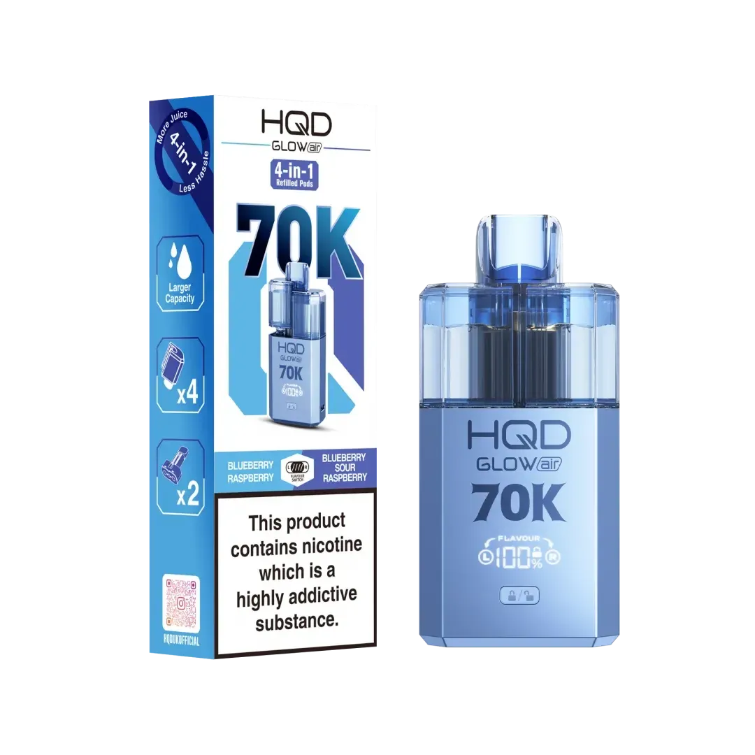 Blueberry Raspberry/Blue Sour Raspberry HQD Glow Air 70K Prefilled Pod ...