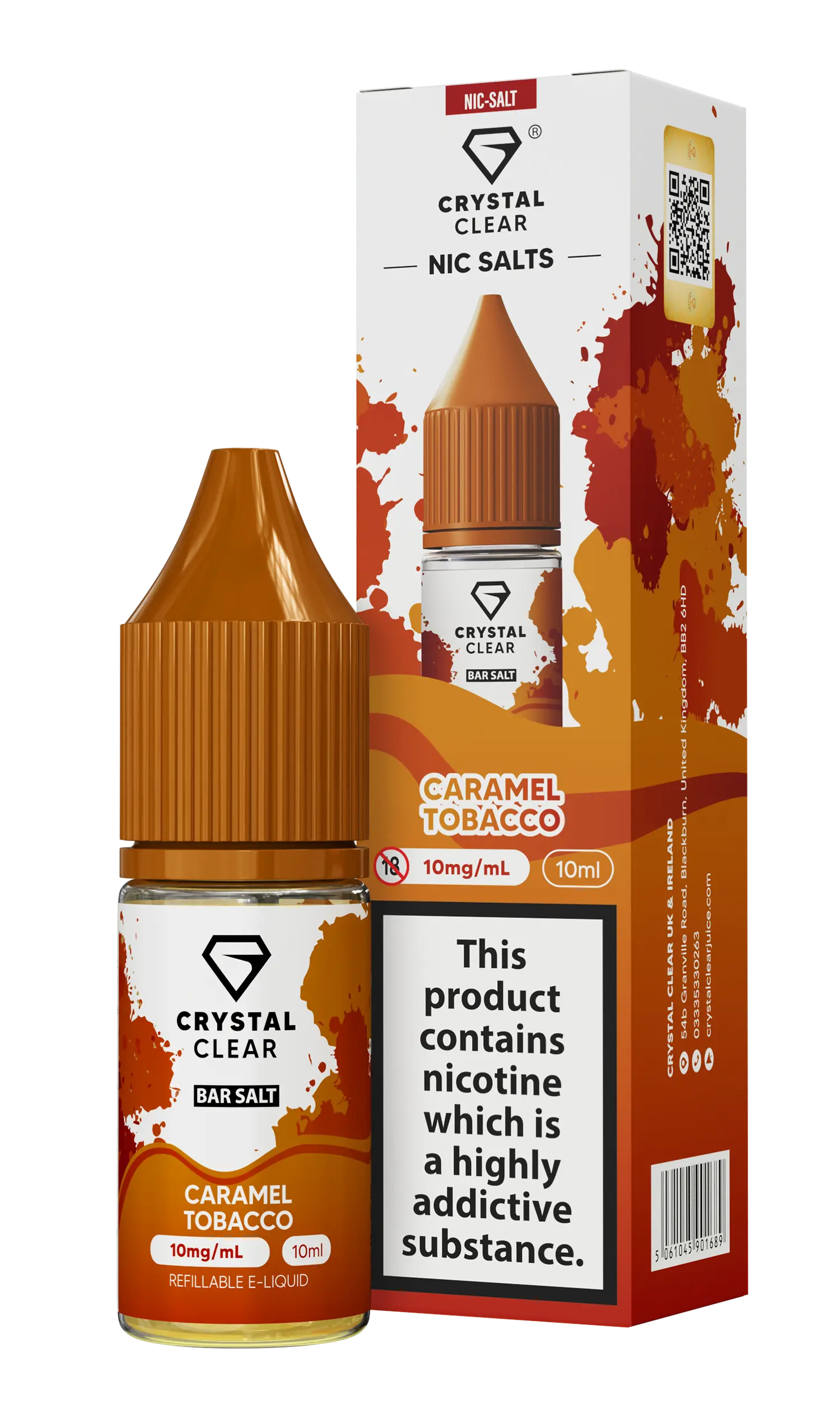 Caramel Tobacco Nic Salt E-Liquid by Crystal Clear Bar Salts 10ml