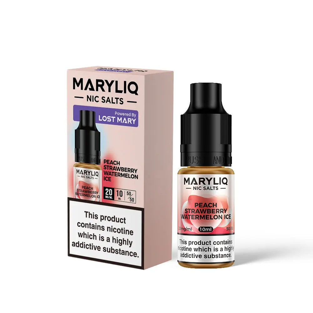 Peach Strawberry Watermelon Ice Nic Salt E-Liquid by Maryliq Salts 10ml