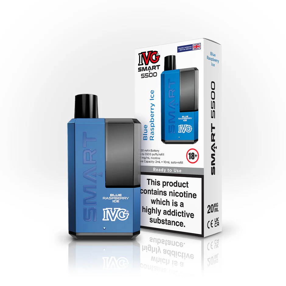  Blue Raspberry Ice IVG Smart 5500 Disposable Vape Kit 20mg 