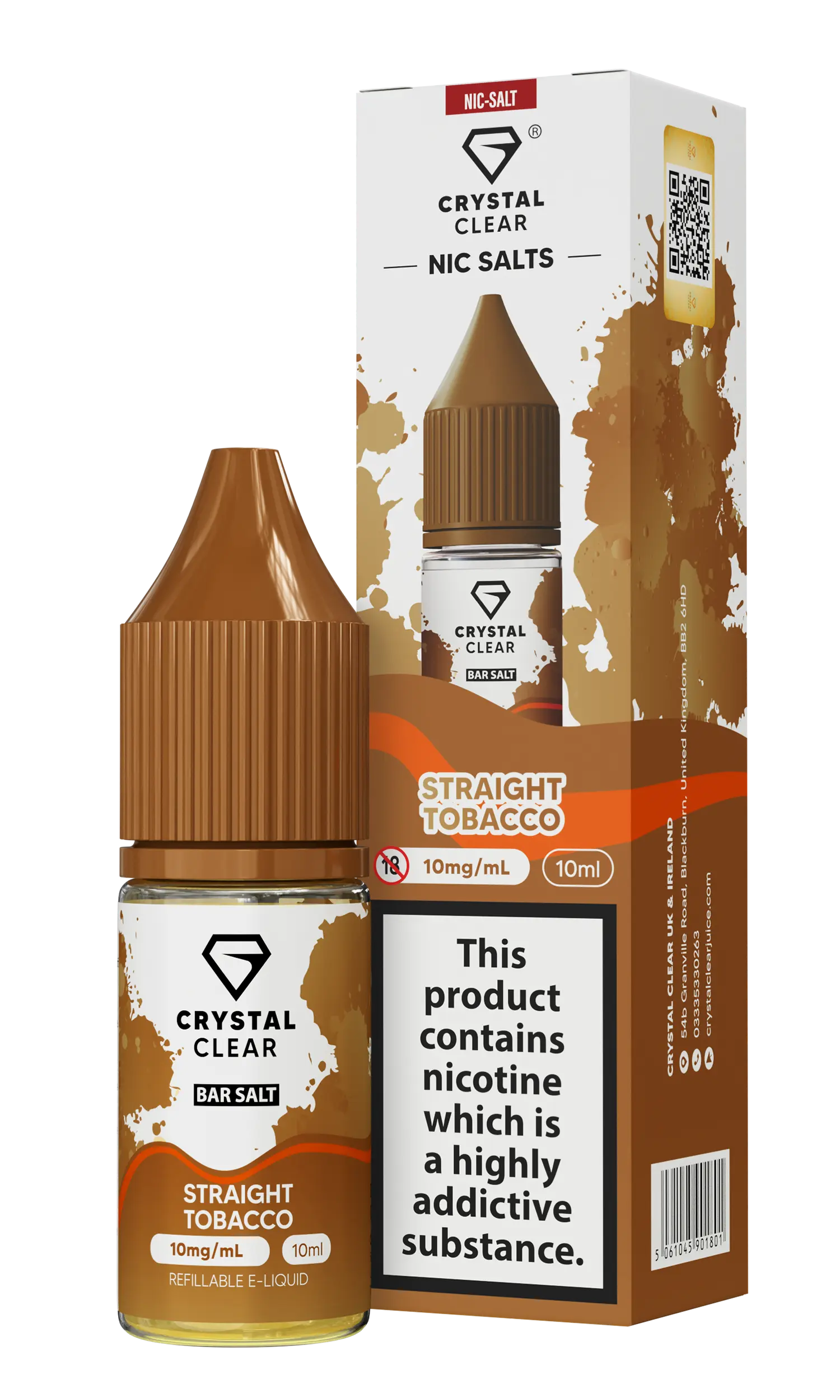 Straight Tobacco Nic Salt E-Liquid by Crystal Clear Bar Salts 10ml