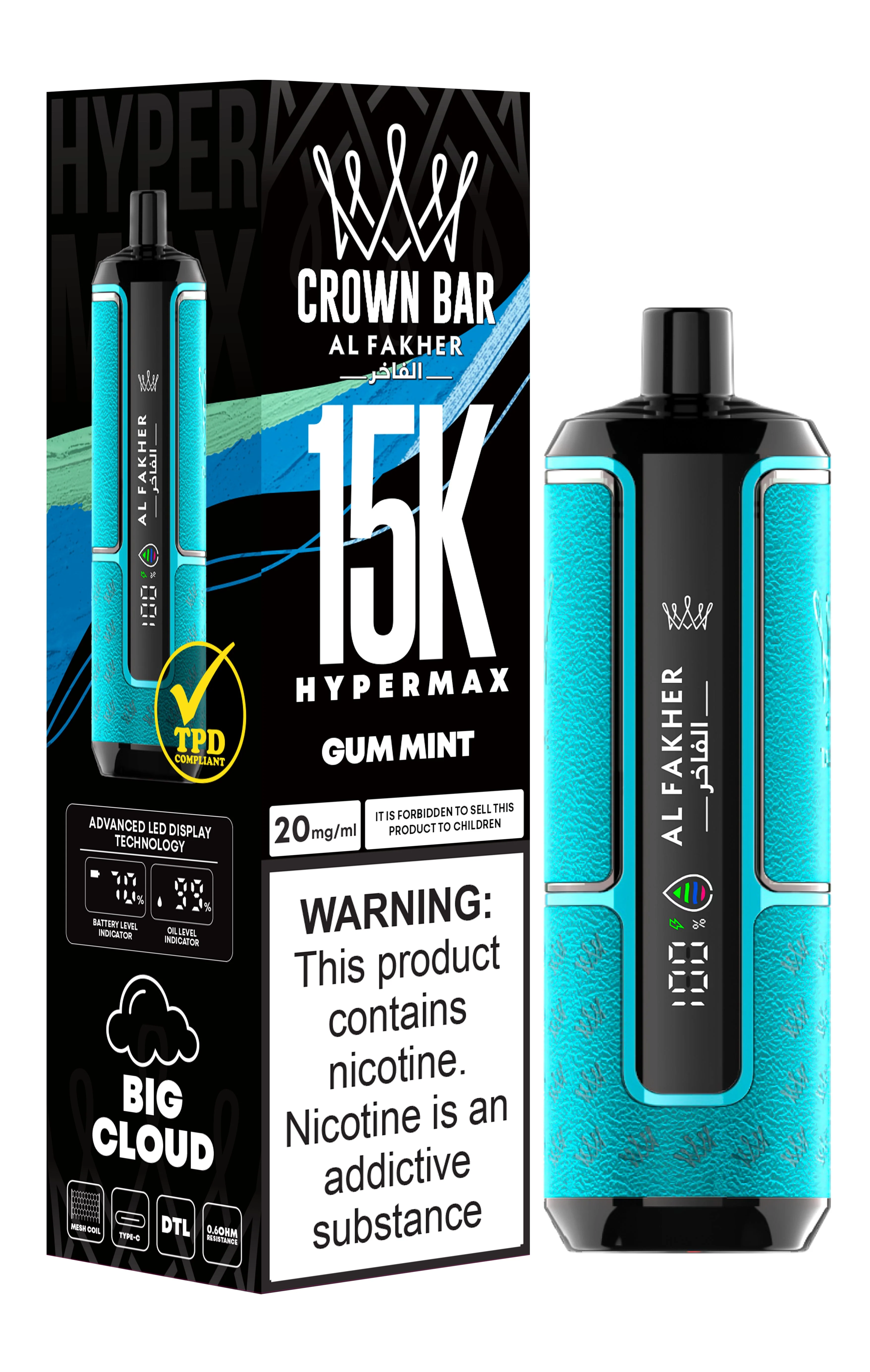  Gum Mint Al Fakher Crown Bar 15K Hypermax Disposable Vape Kit 