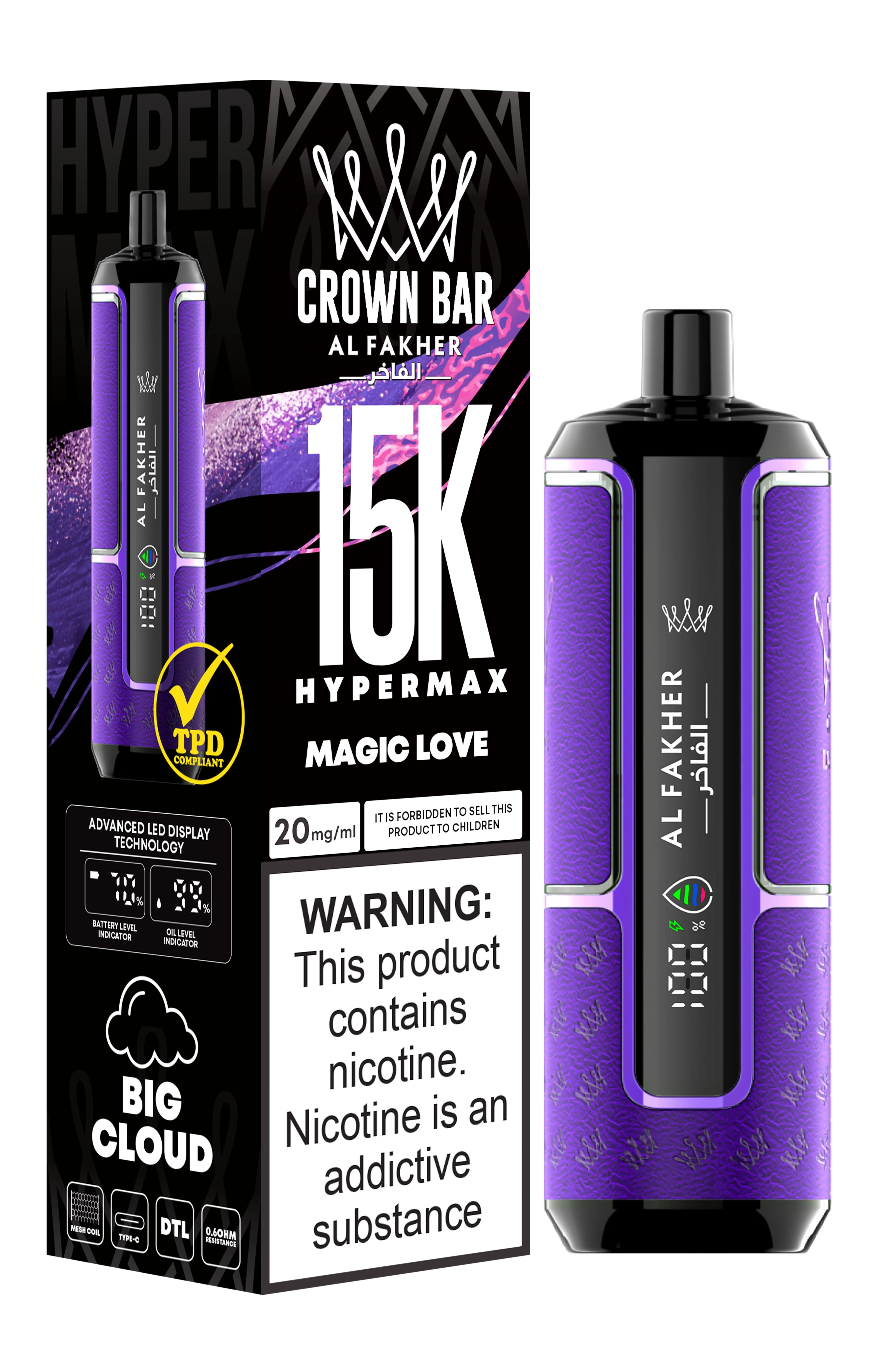  Magic Love Al Fakher Crown Bar 15K Hypermax Disposable Vape Kit 