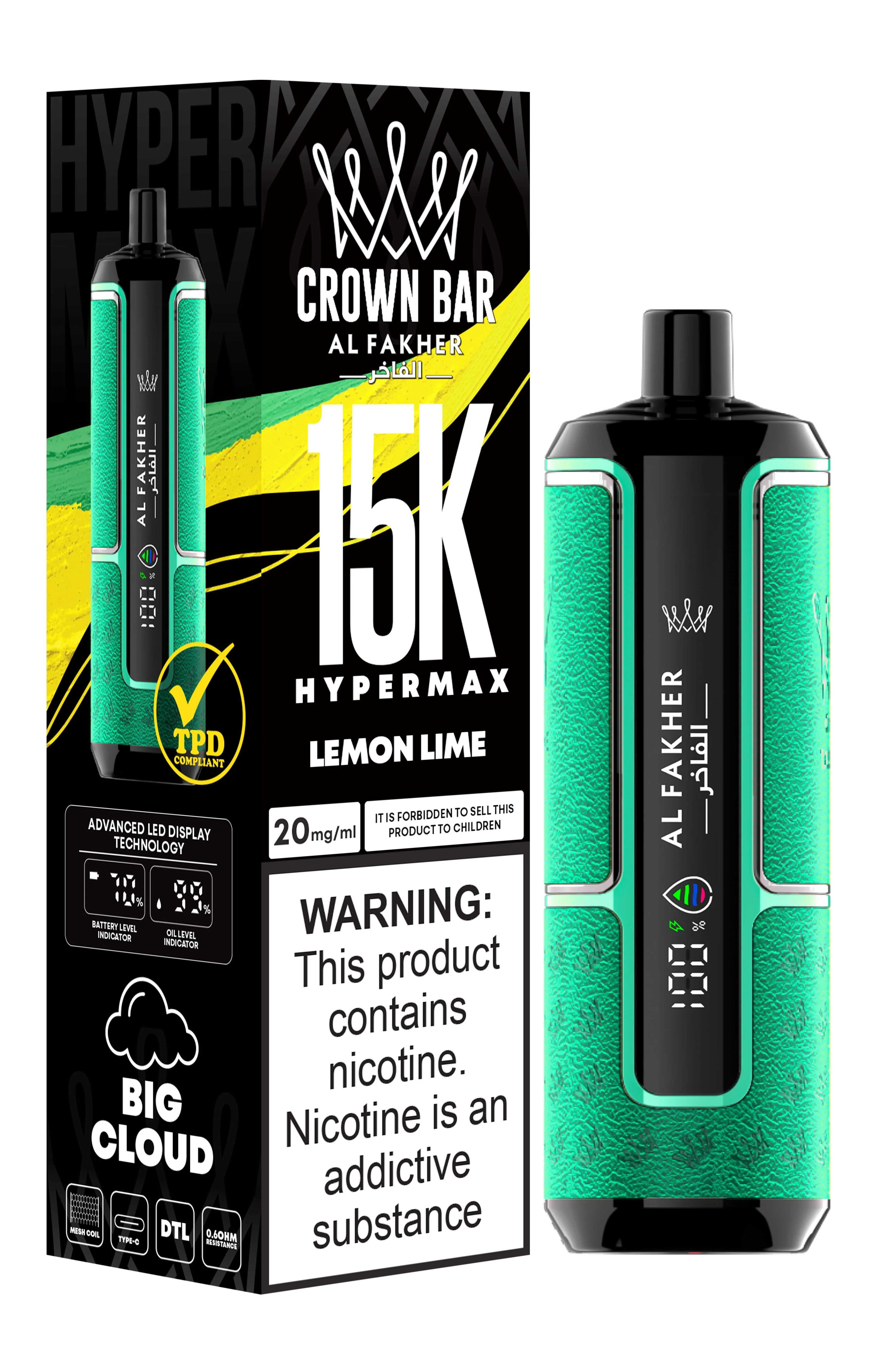  Lemon Lime Al Fakher Crown Bar 15K Hypermax Disposable Vape Kit 