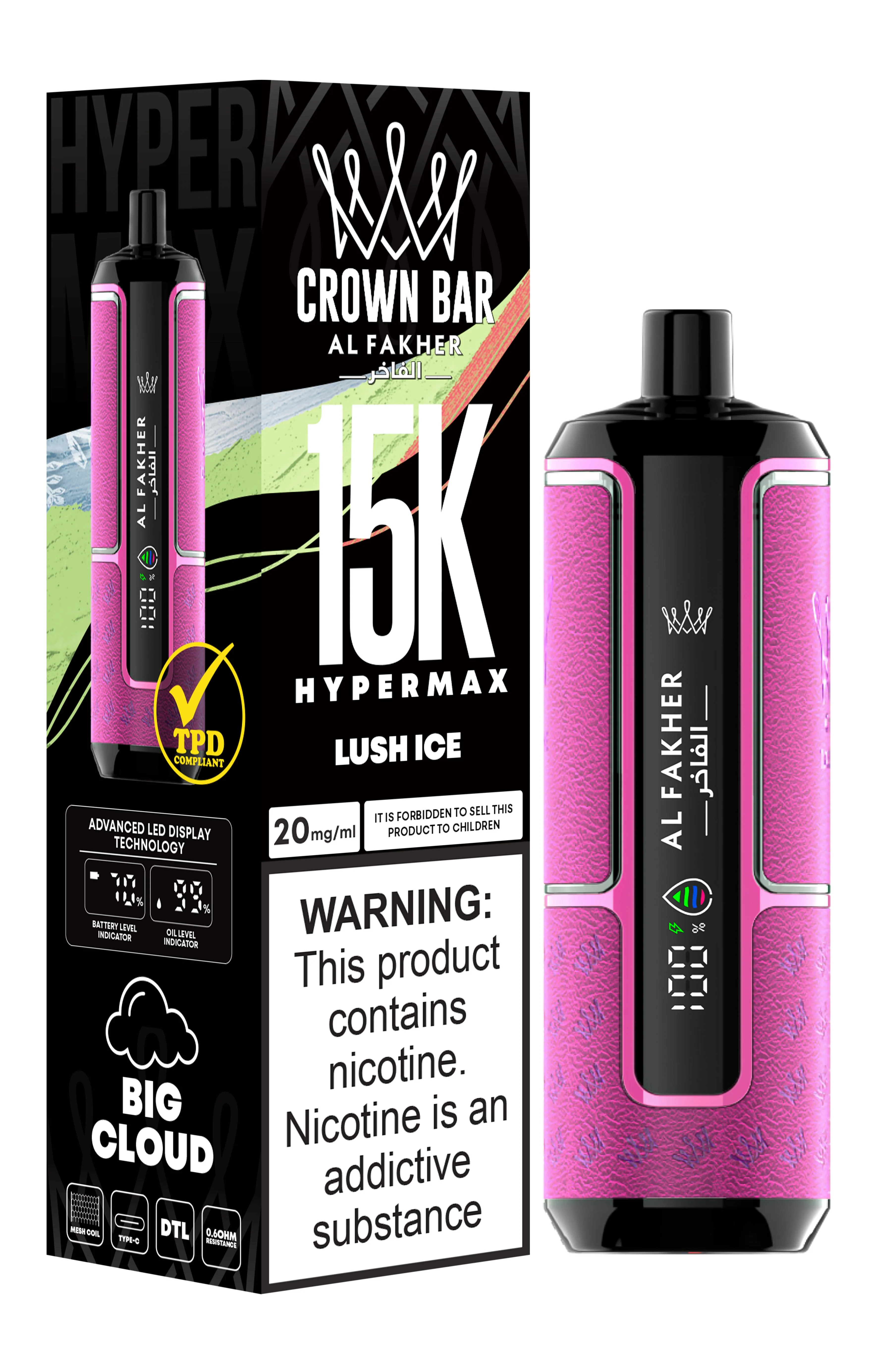  Lush Ice Al Fakher Crown Bar 15K Hypermax Disposable Vape Kit 