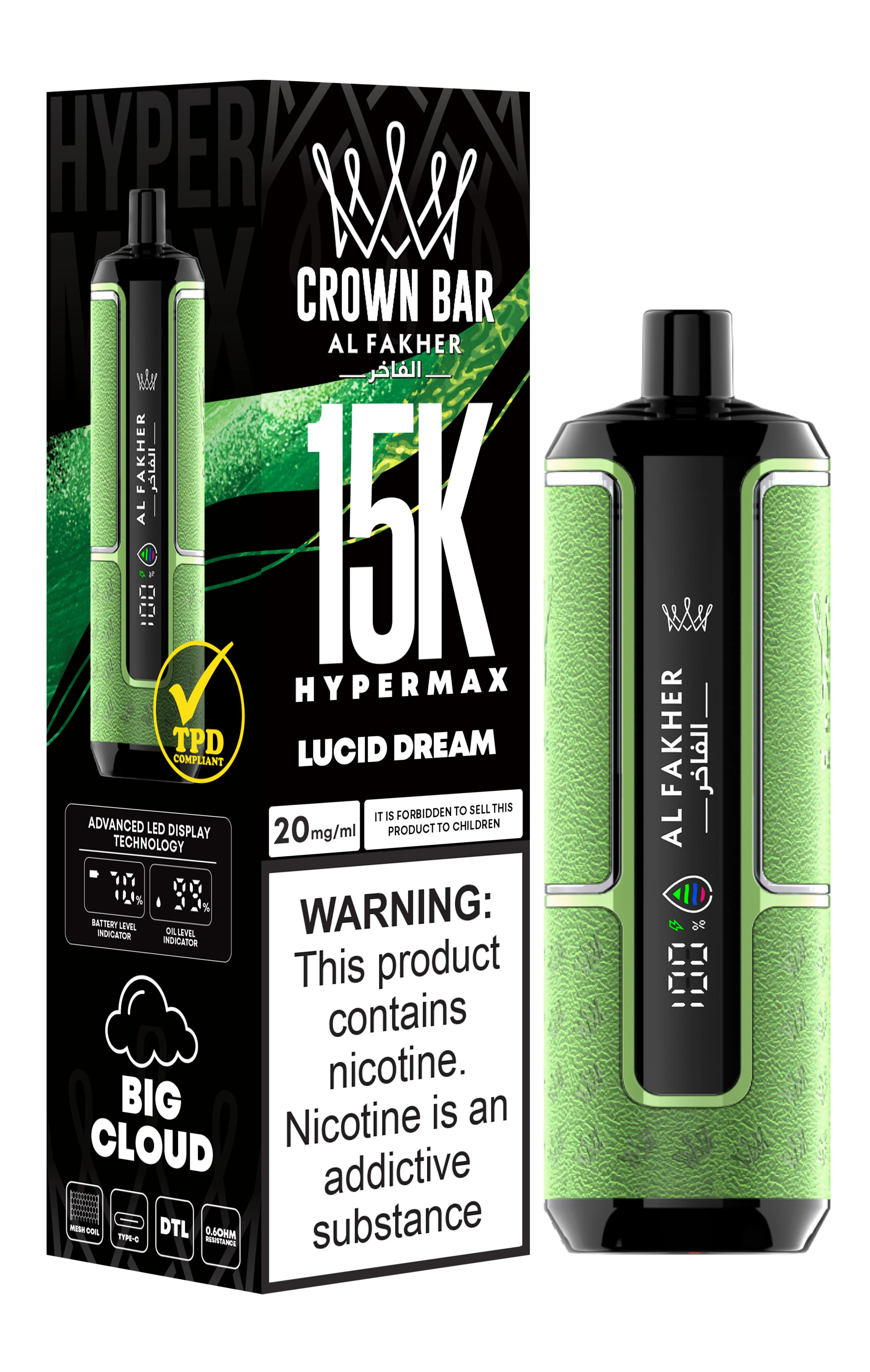  Lucid Dream Al Fakher Crown Bar 15K Hypermax Disposable Vape Kit 