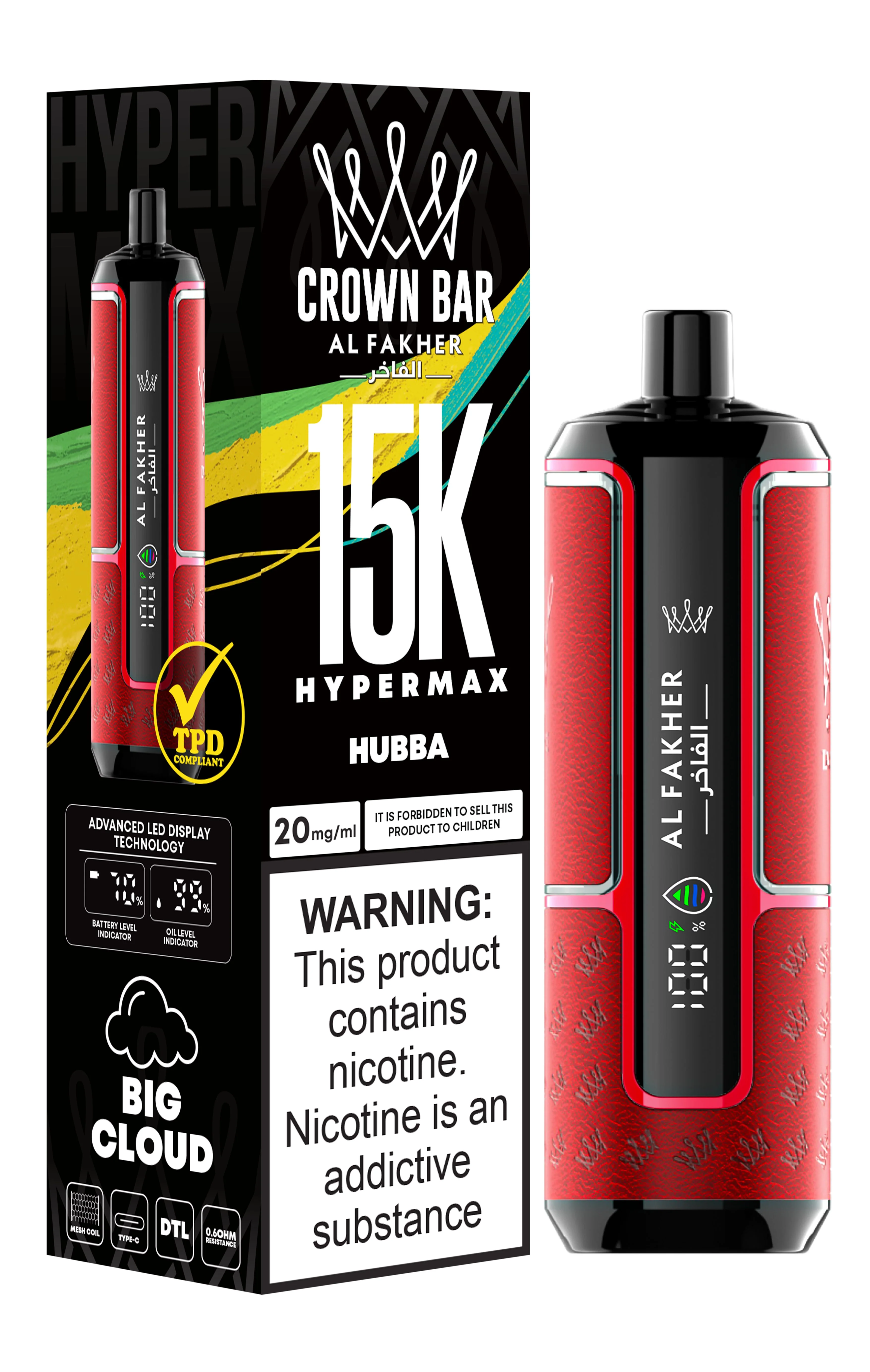  Hubba Al Fakher Crown Bar 15K Hypermax Disposable Vape Kit 