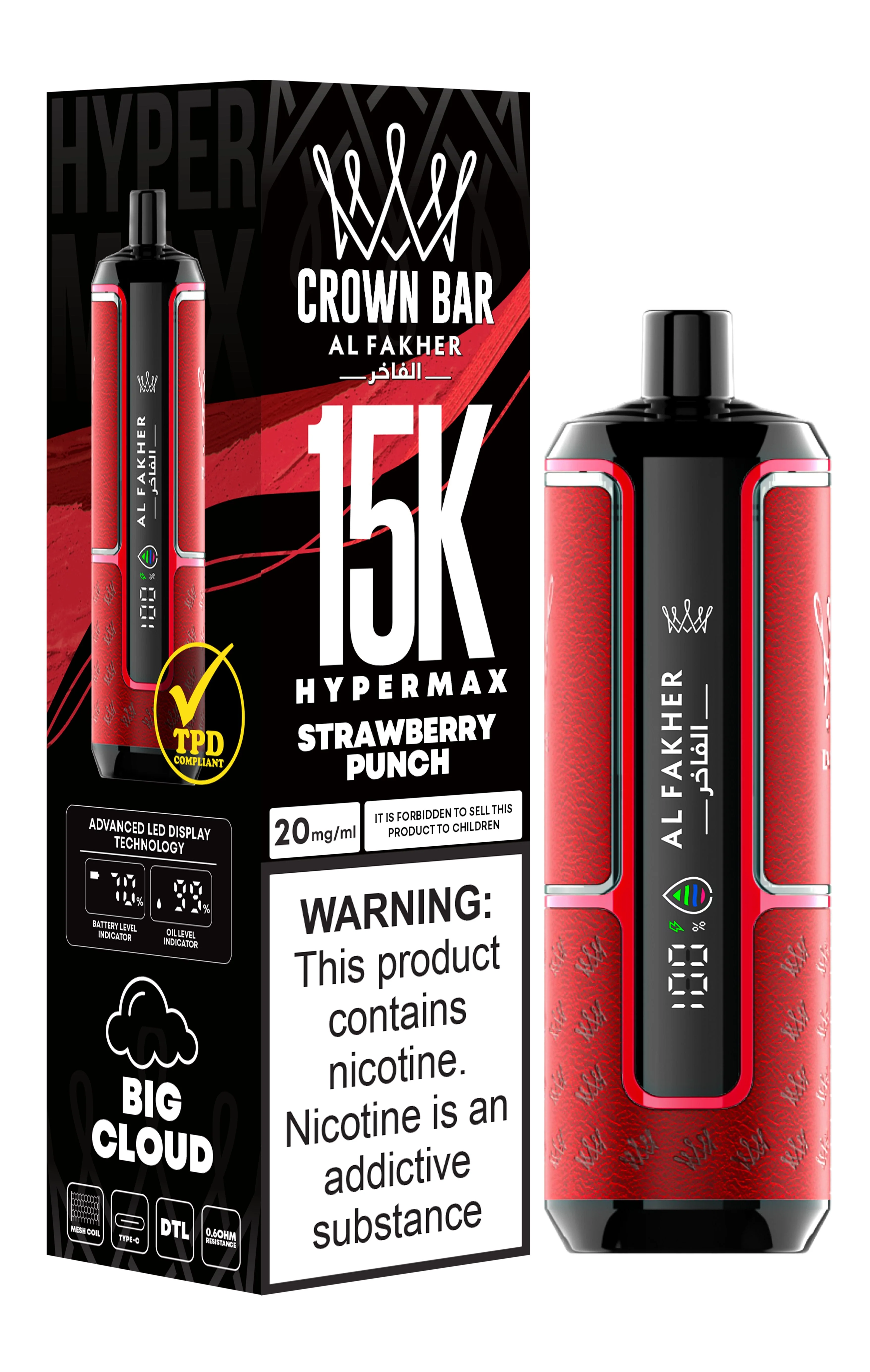  Strawberry Punch Al Fakher Crown Bar 15K Hypermax Disposable Vape Kit 