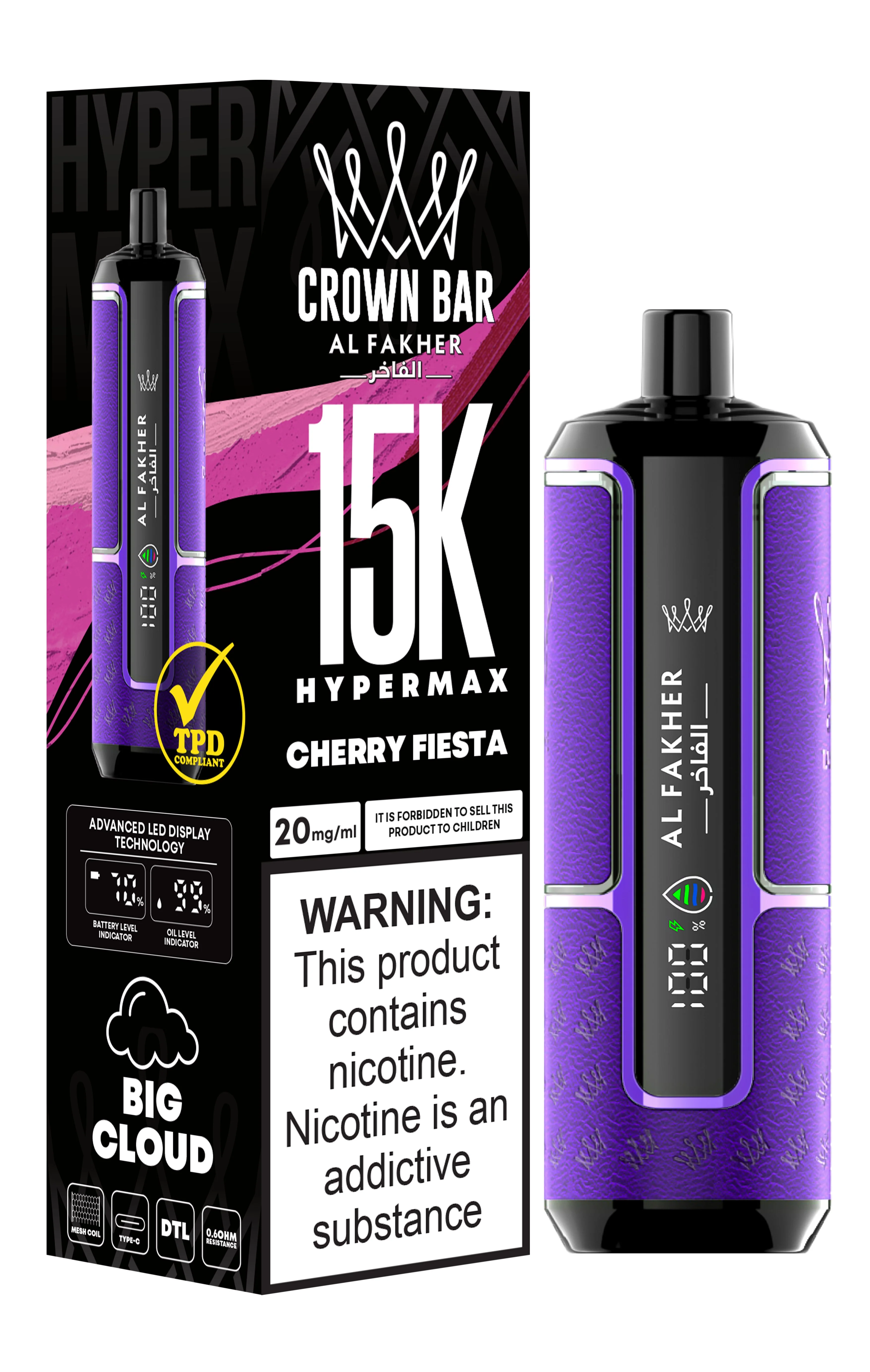  Cherry Fiesta Al Fakher Crown Bar 15K Hypermax Disposable Vape Kit 