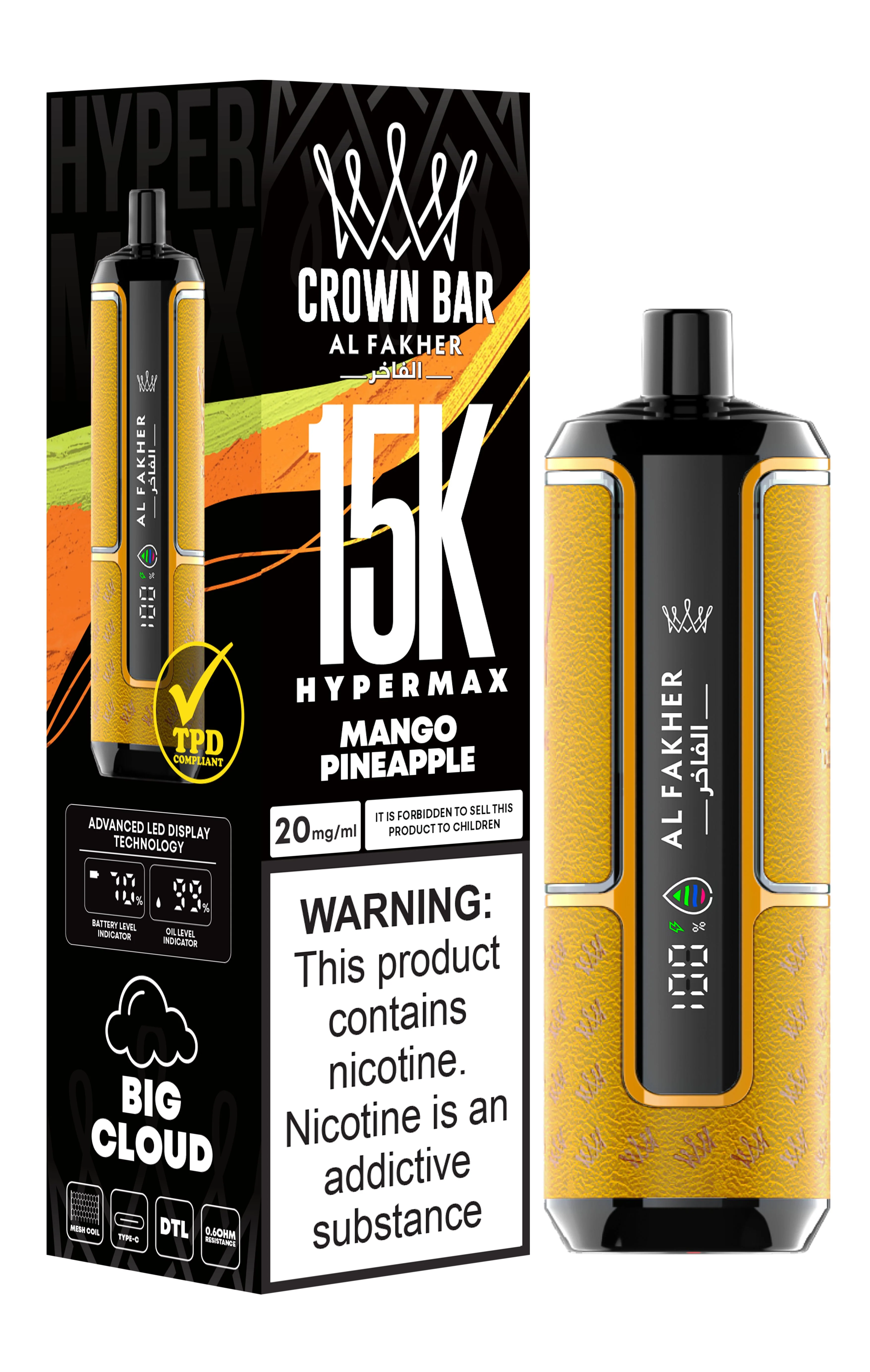  Mango Pineapple Al Fakher Crown Bar 15K Hypermax Disposable Vape Kit 