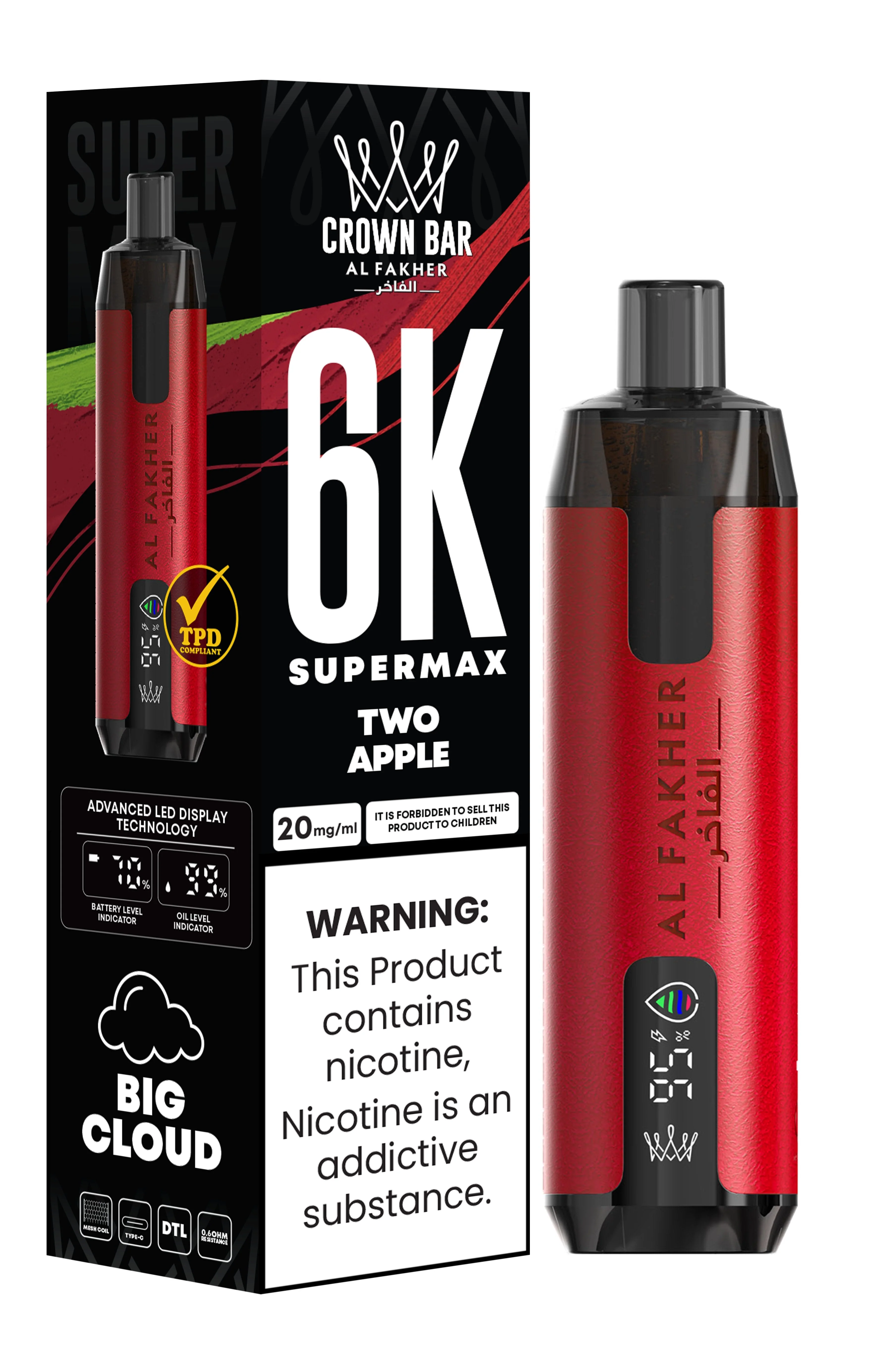  Two Apple Al Fakher Crown Bar 6K Supermax Disposable Vape Kit 