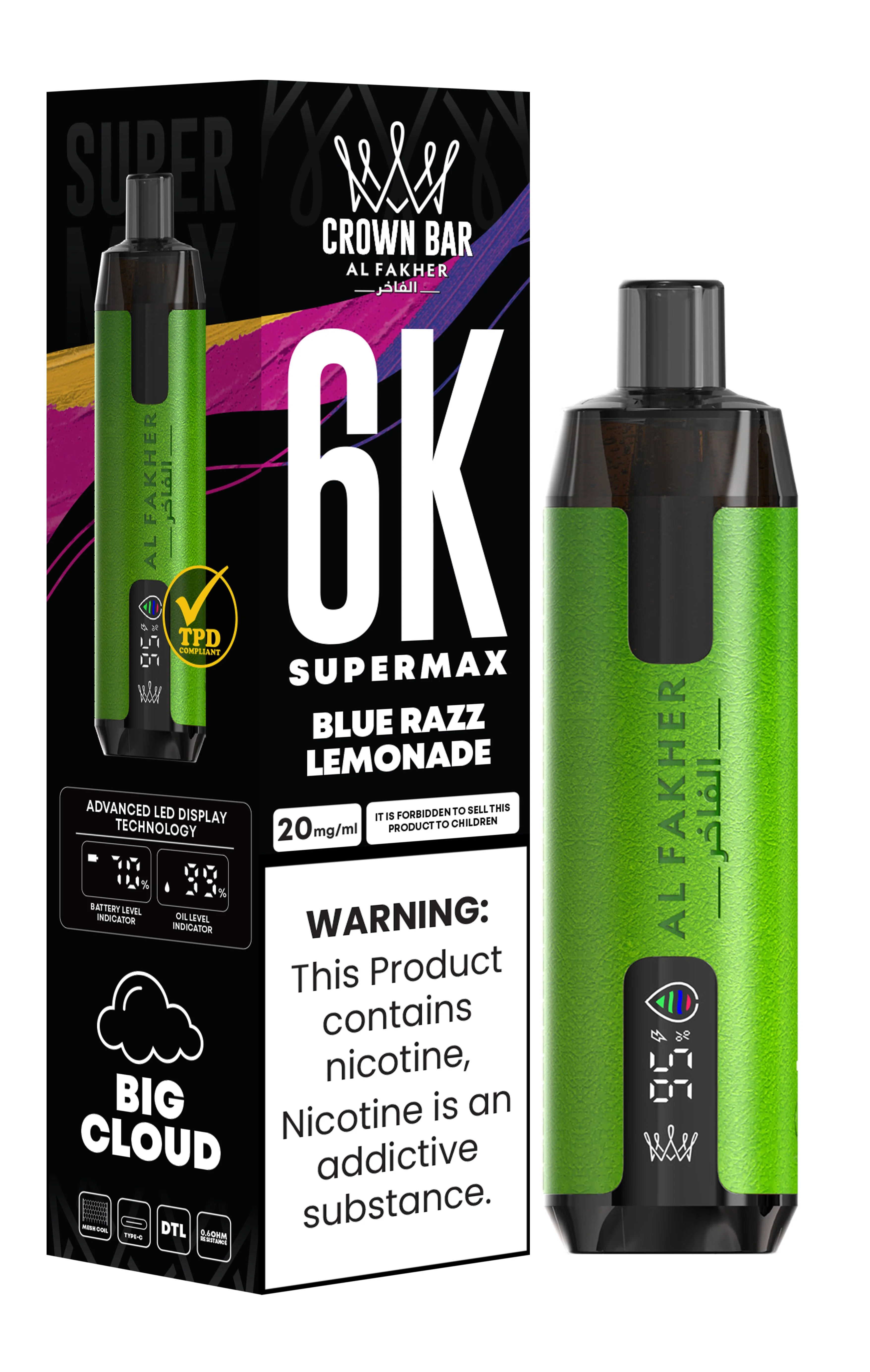  Blue Razz Lemonade Al Fakher Crown Bar 6K Supermax Disposable Vape Kit 