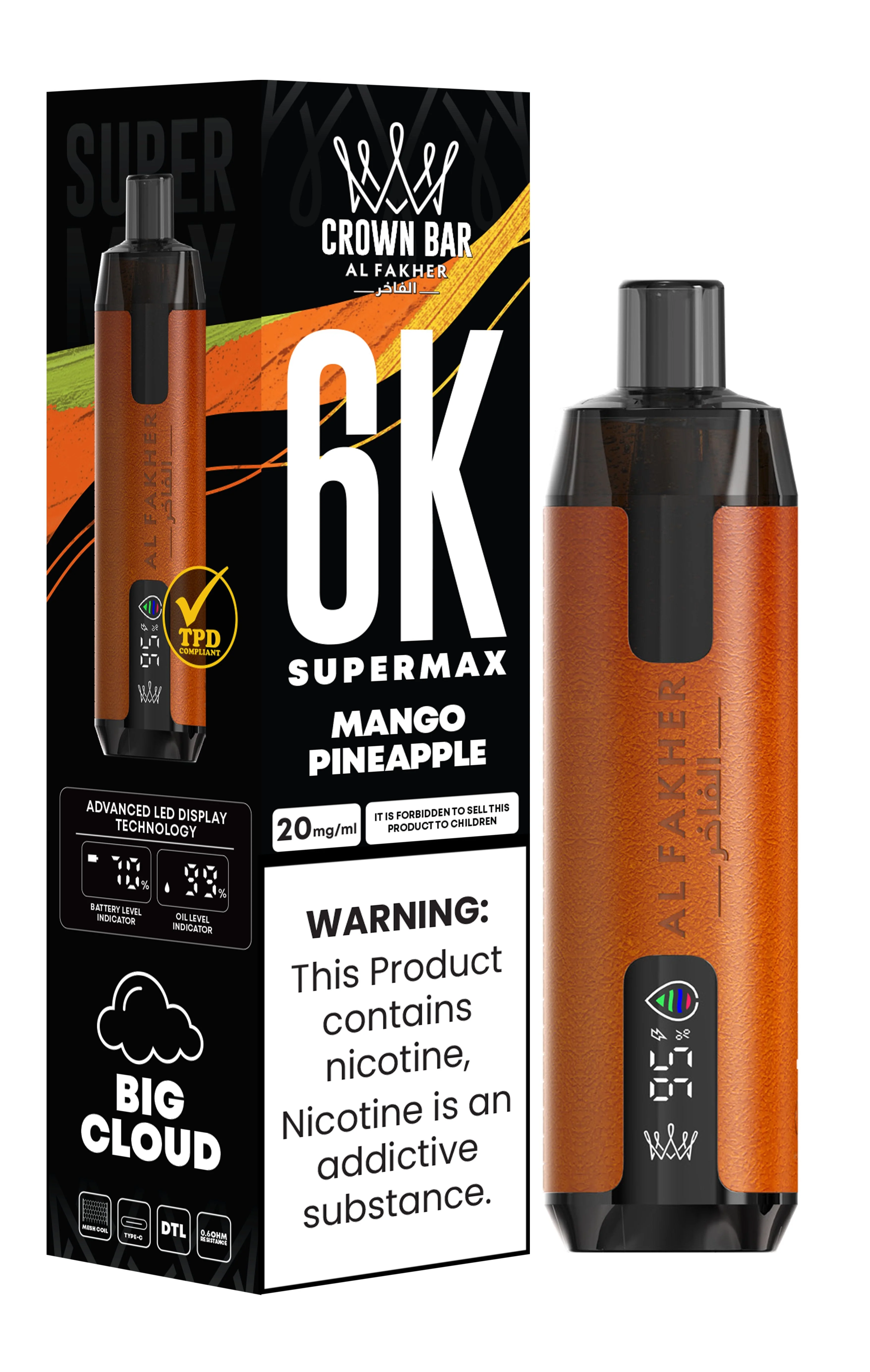  Mango Pineapple Al Fakher Crown Bar 6K Supermax Disposable Vape Kit 