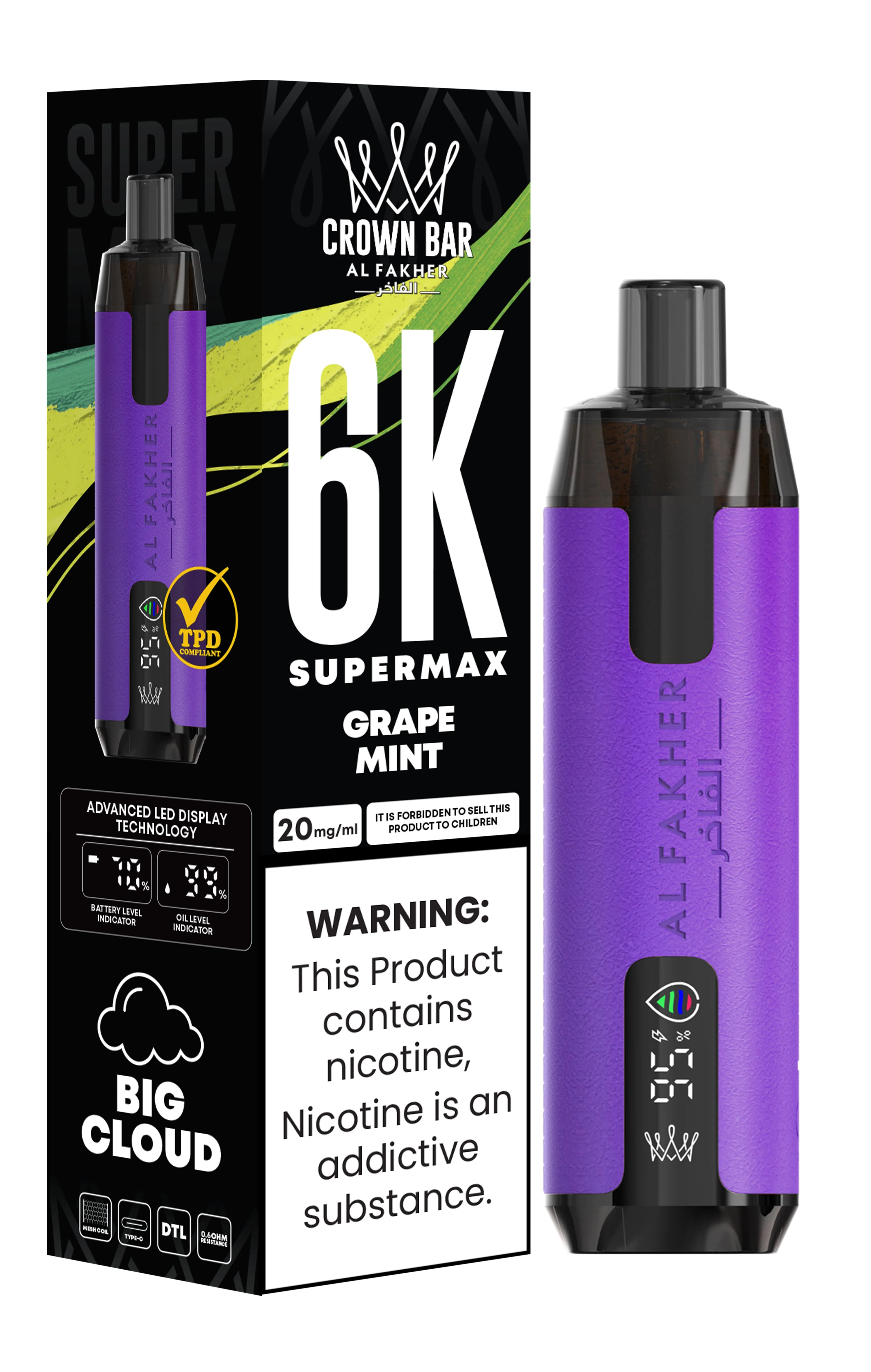  Grape Mint Al Fakher Crown Bar 6K Supermax Disposable Vape Kit   