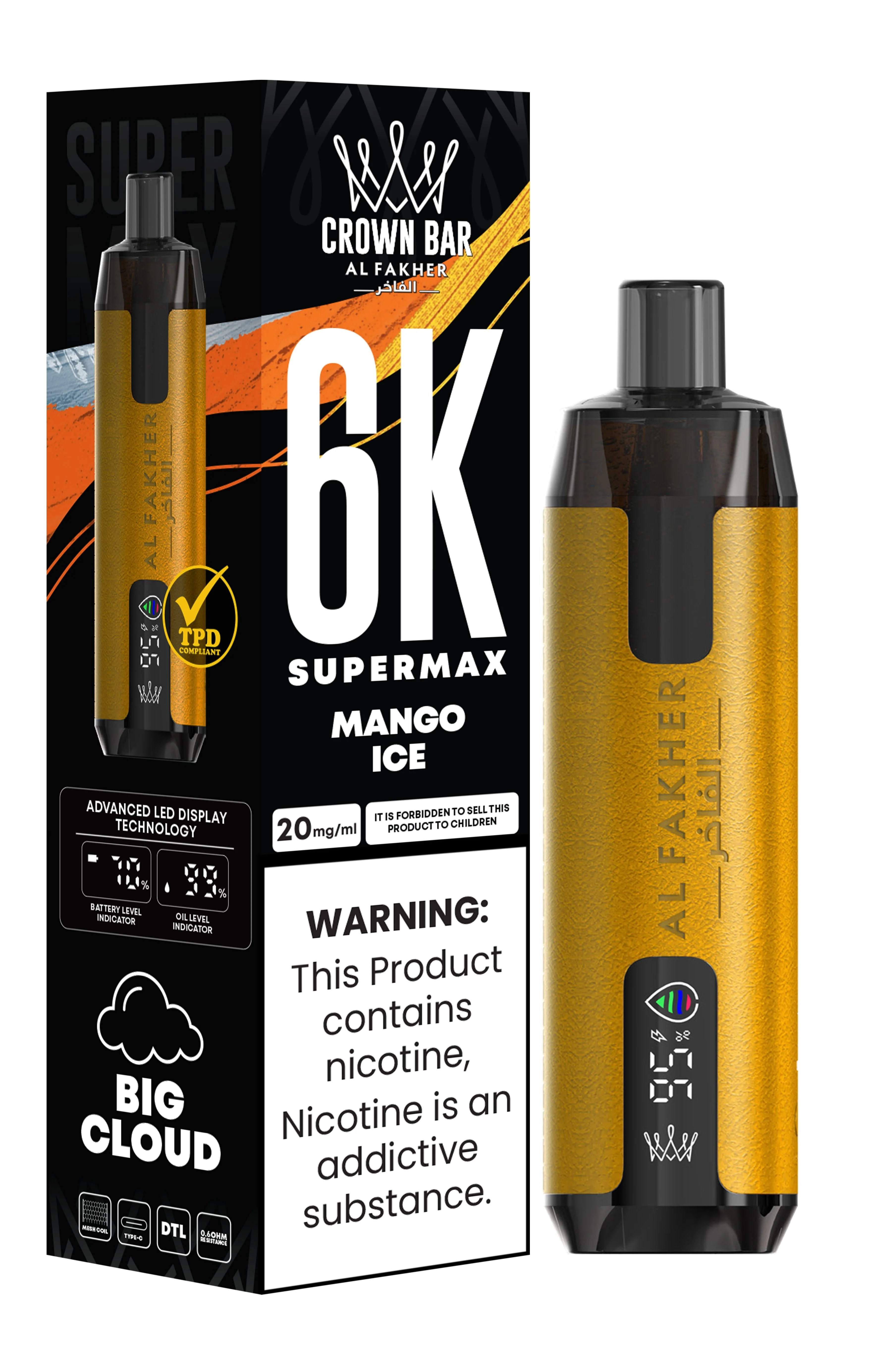  Mango Ice Al Fakher Crown Bar 6K Supermax Disposable Vape Kit 