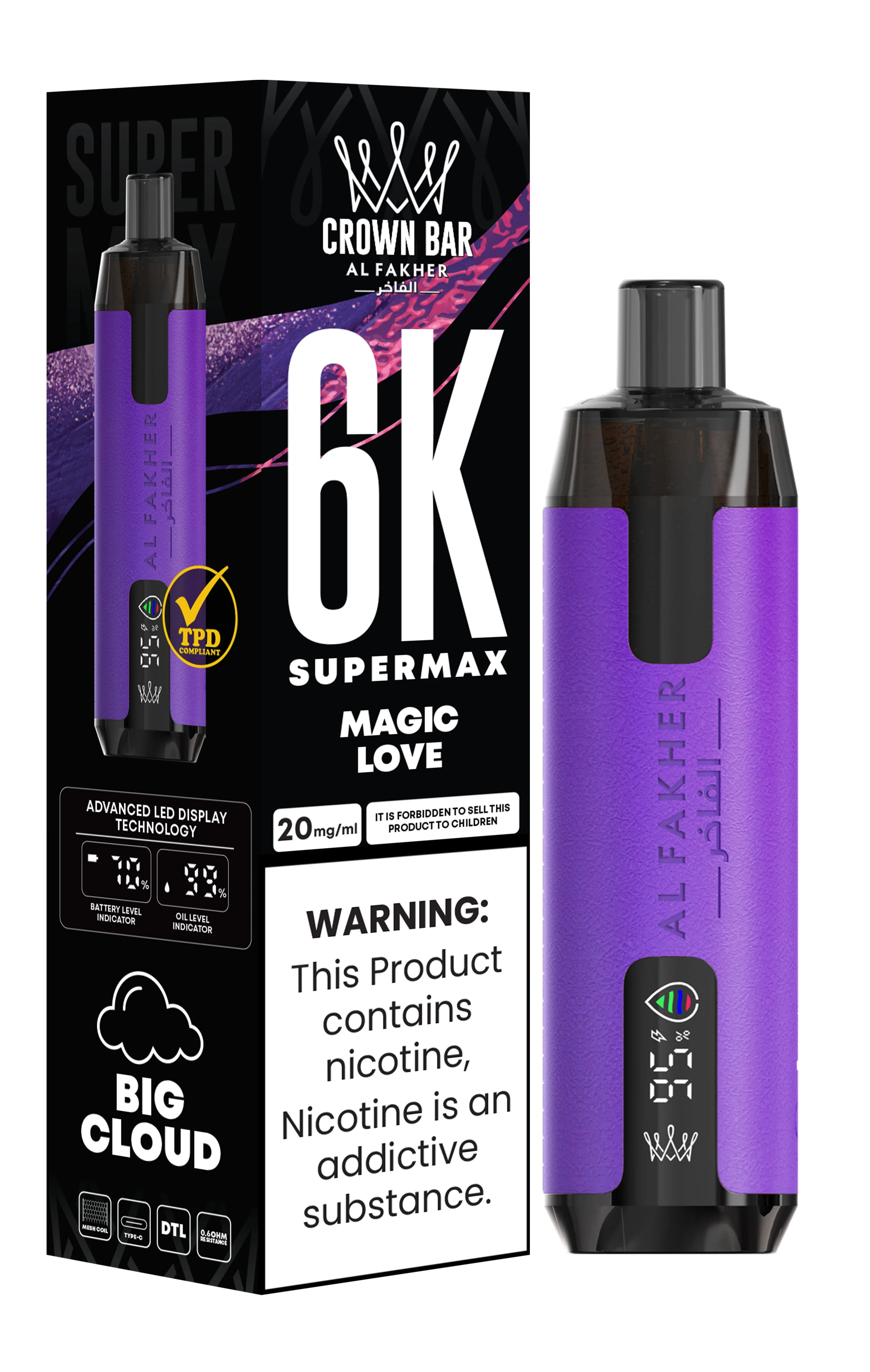  Magic Love Al Fakher Crown Bar 6K Supermax Disposable Vape Kit 