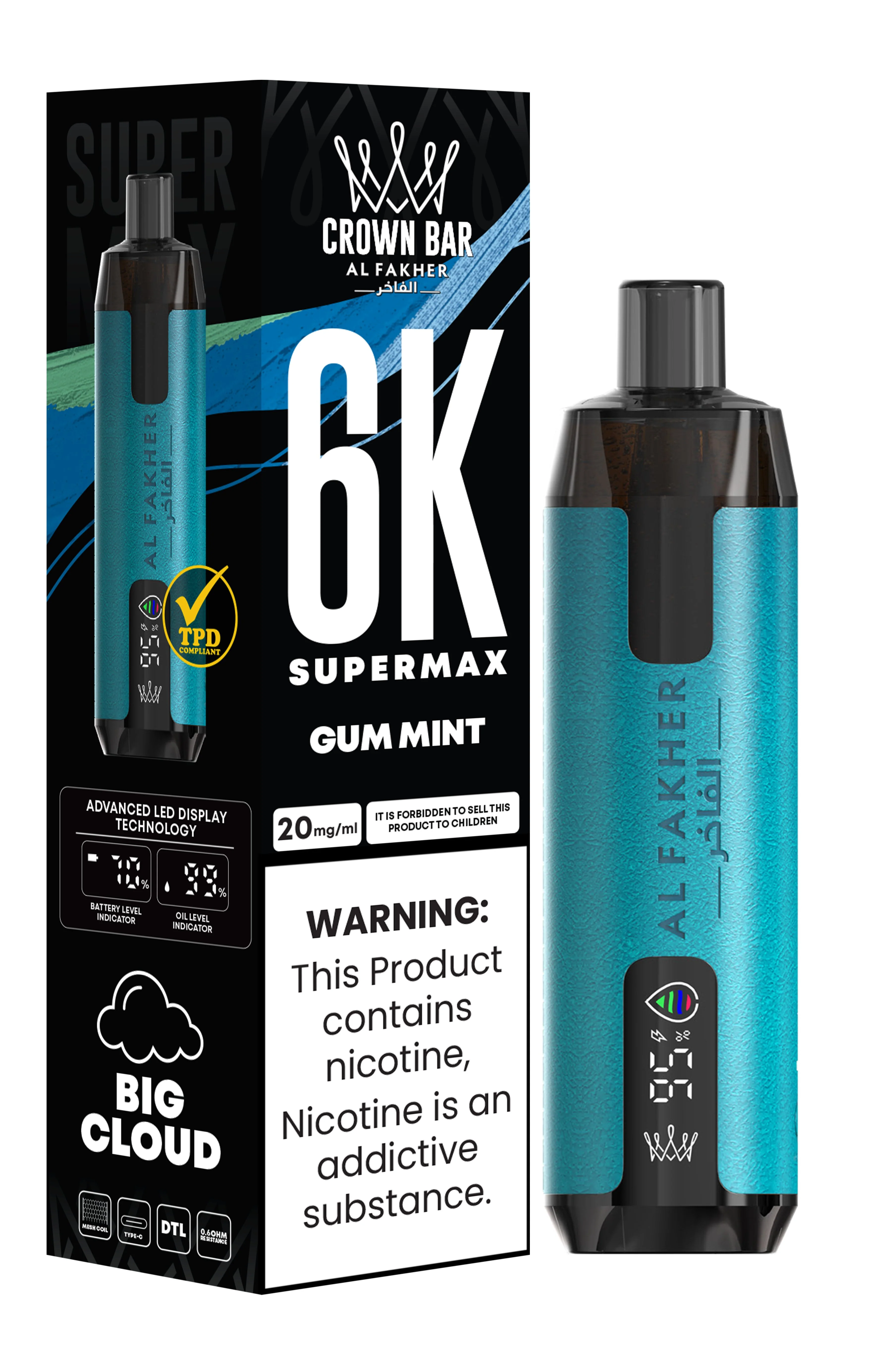  Gum Mint Al Fakher Crown Bar 6K Supermax Disposable Vape Kit 