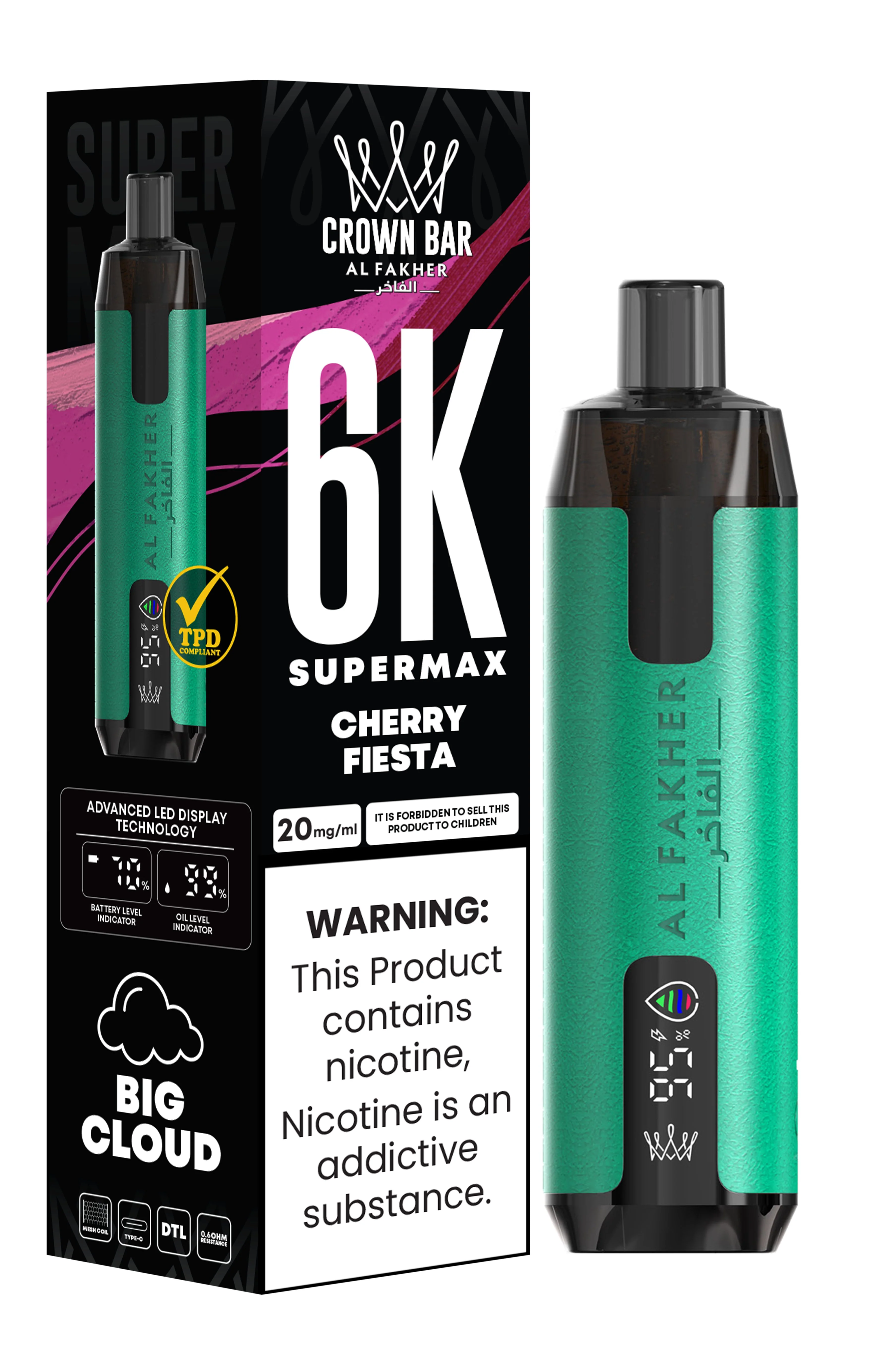  Cherry Fiesta Al Fakher Crown Bar 6K Supermax Disposable Vape Kit 