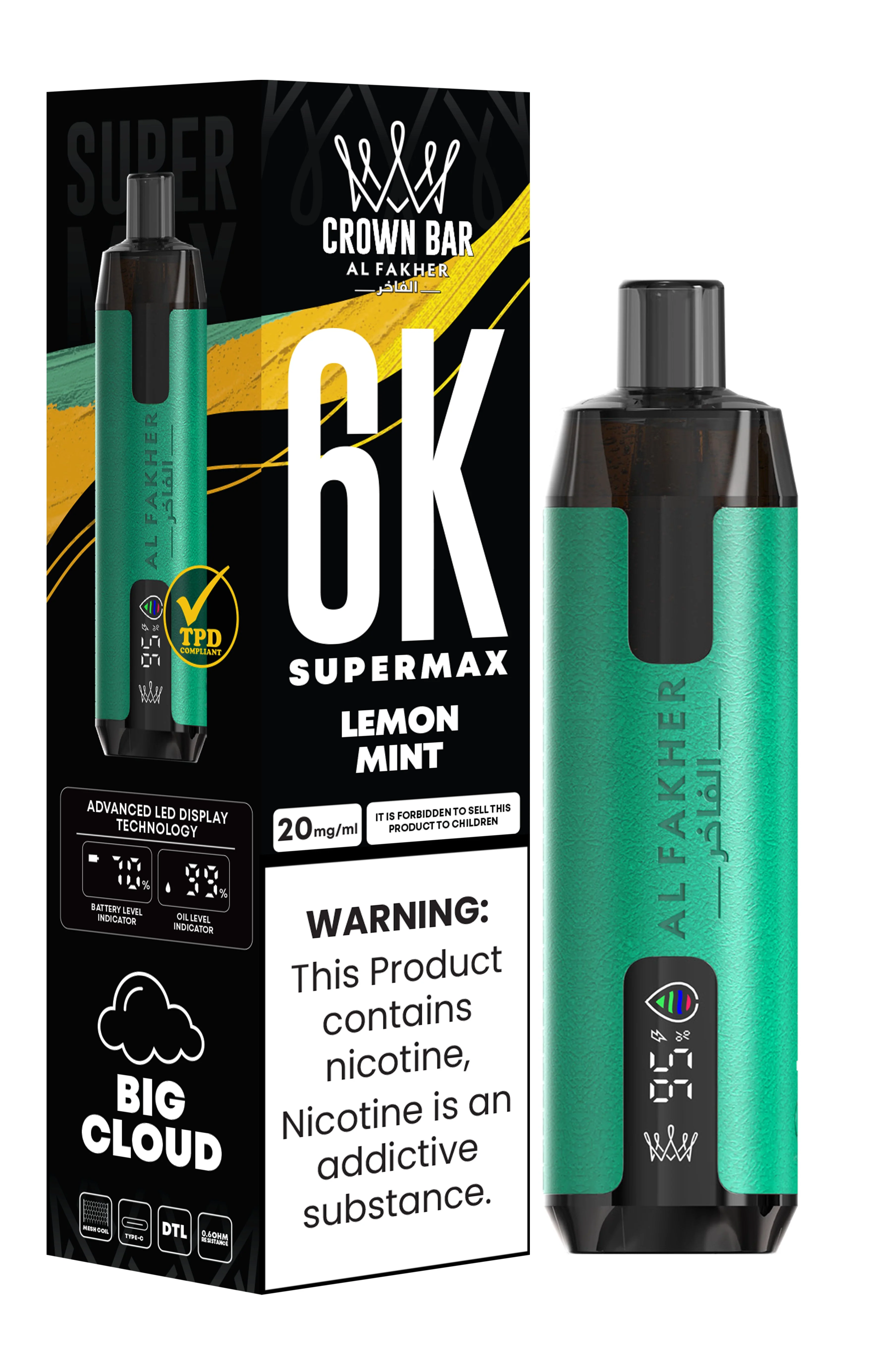  Lemon Mint Al Fakher Crown Bar 6K Supermax Disposable Vape Kit 