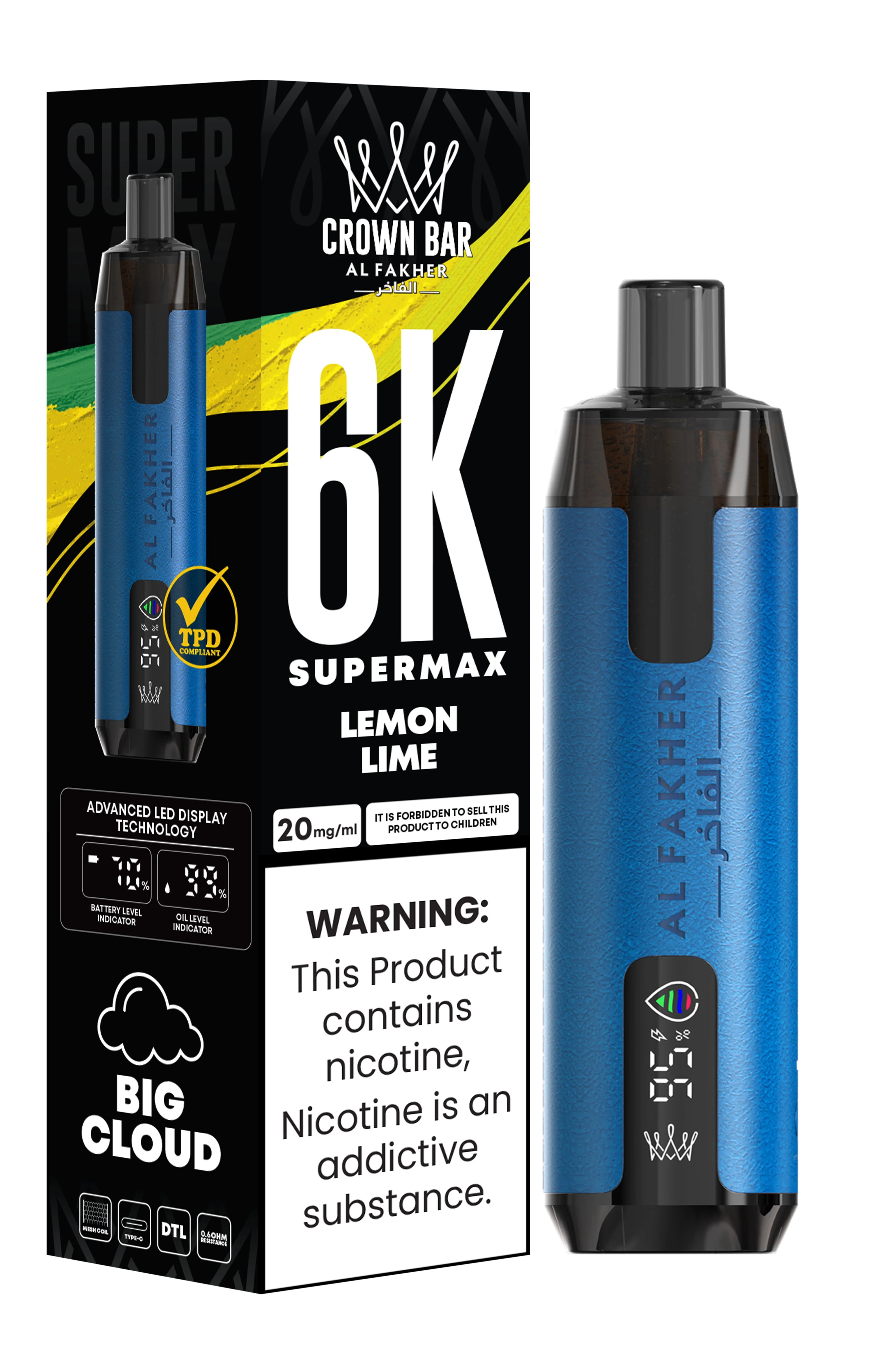  Lemon Lime Al Fakher Crown Bar 6K Supermax Disposable Vape Kit 