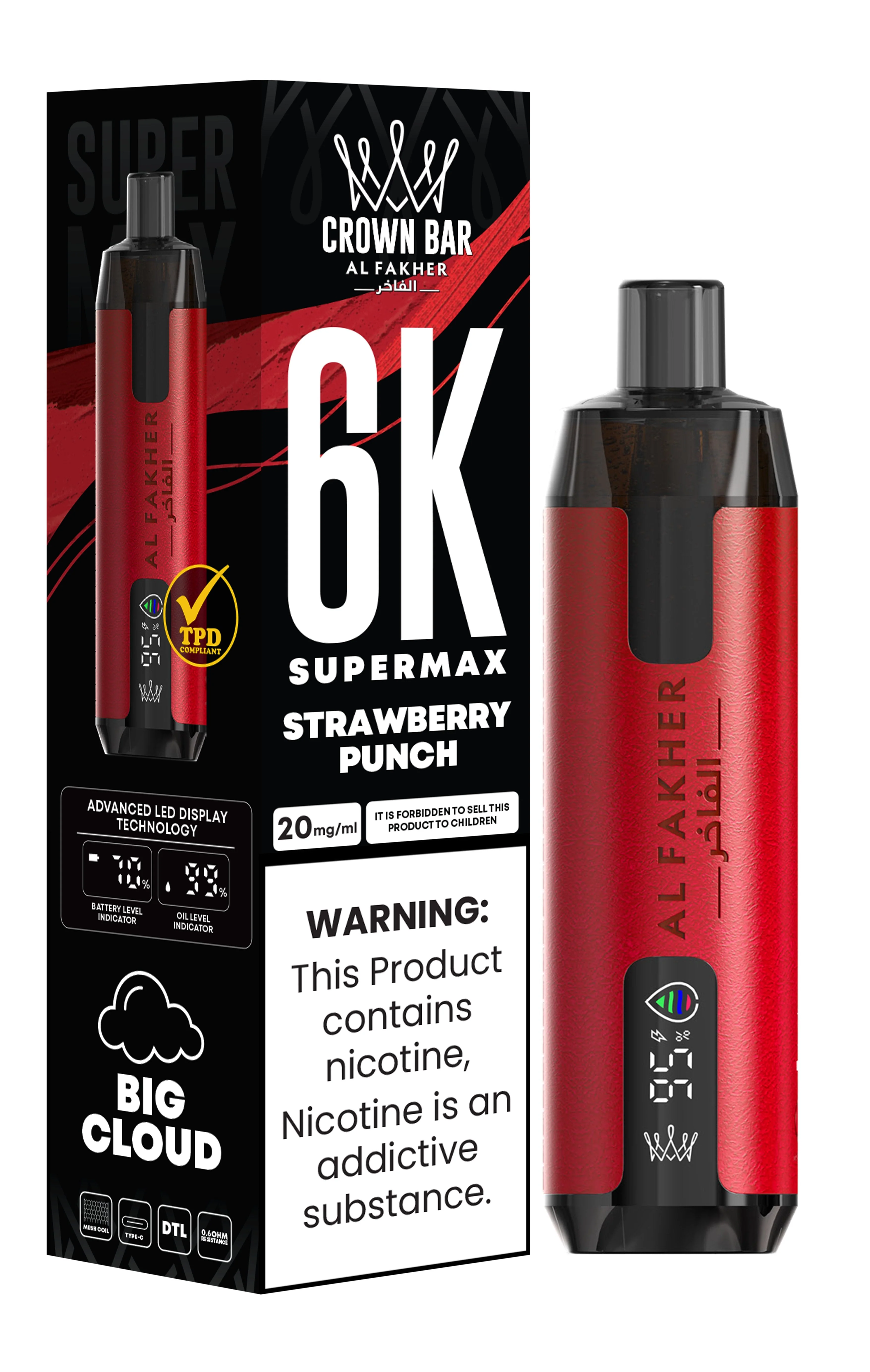  Strawberry Punch Al Fakher Crown Bar 6K Supermax Disposable Vape Kit 