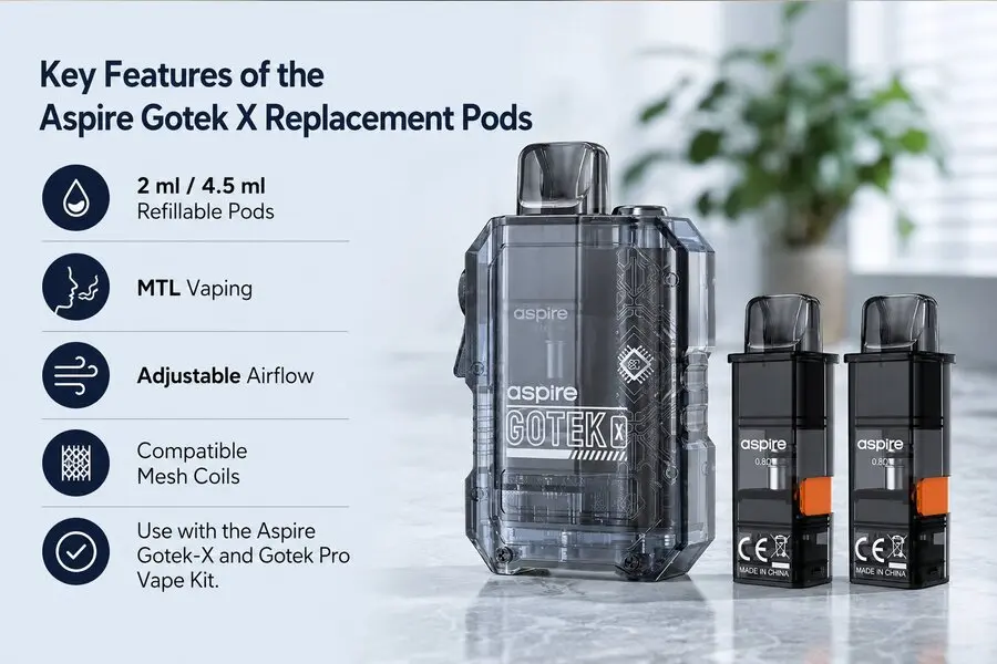 Aspire Gotek X Replacement Pods key features and compatibility