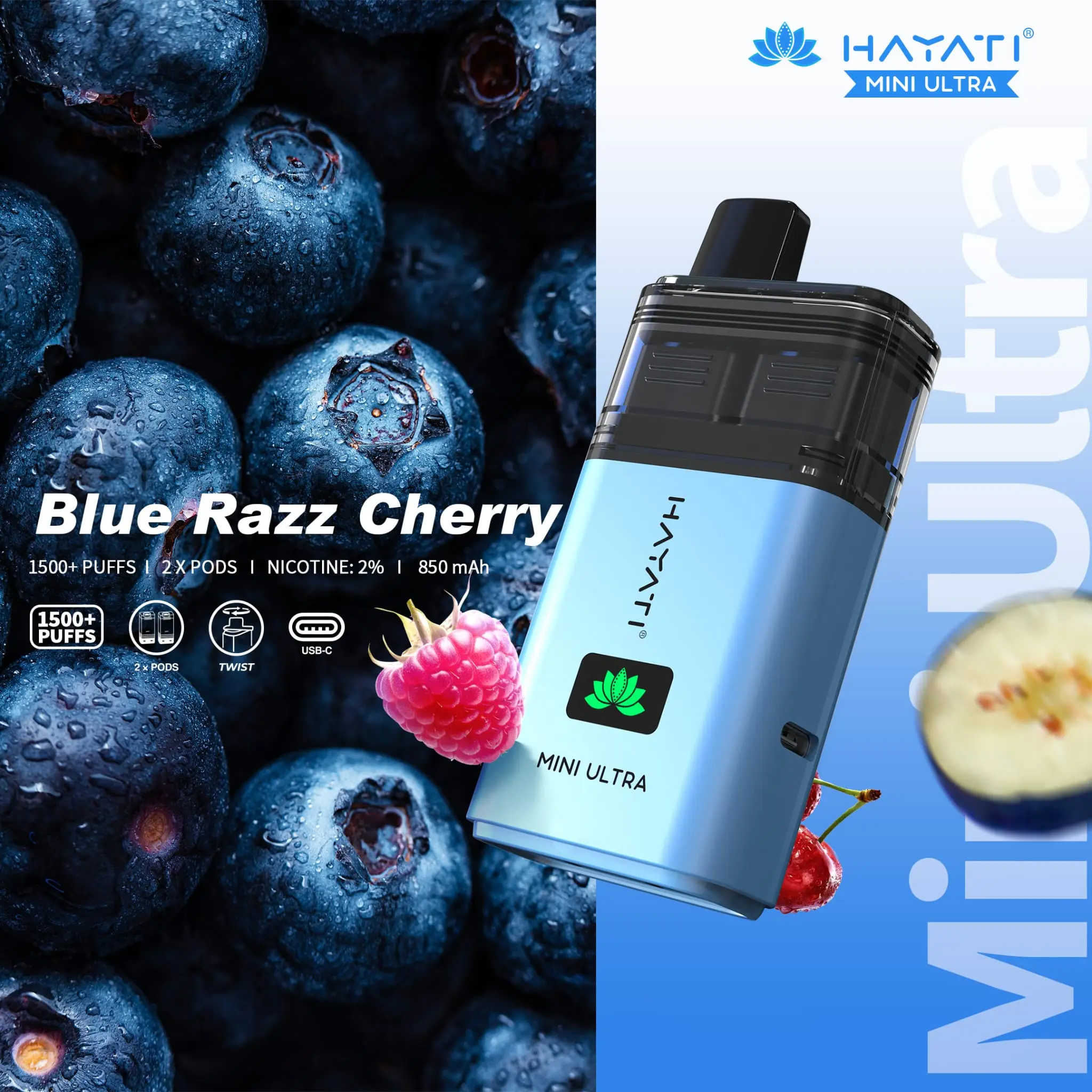  Blue Razz Cherry Hayati Mini Ultra Disposable Vape 