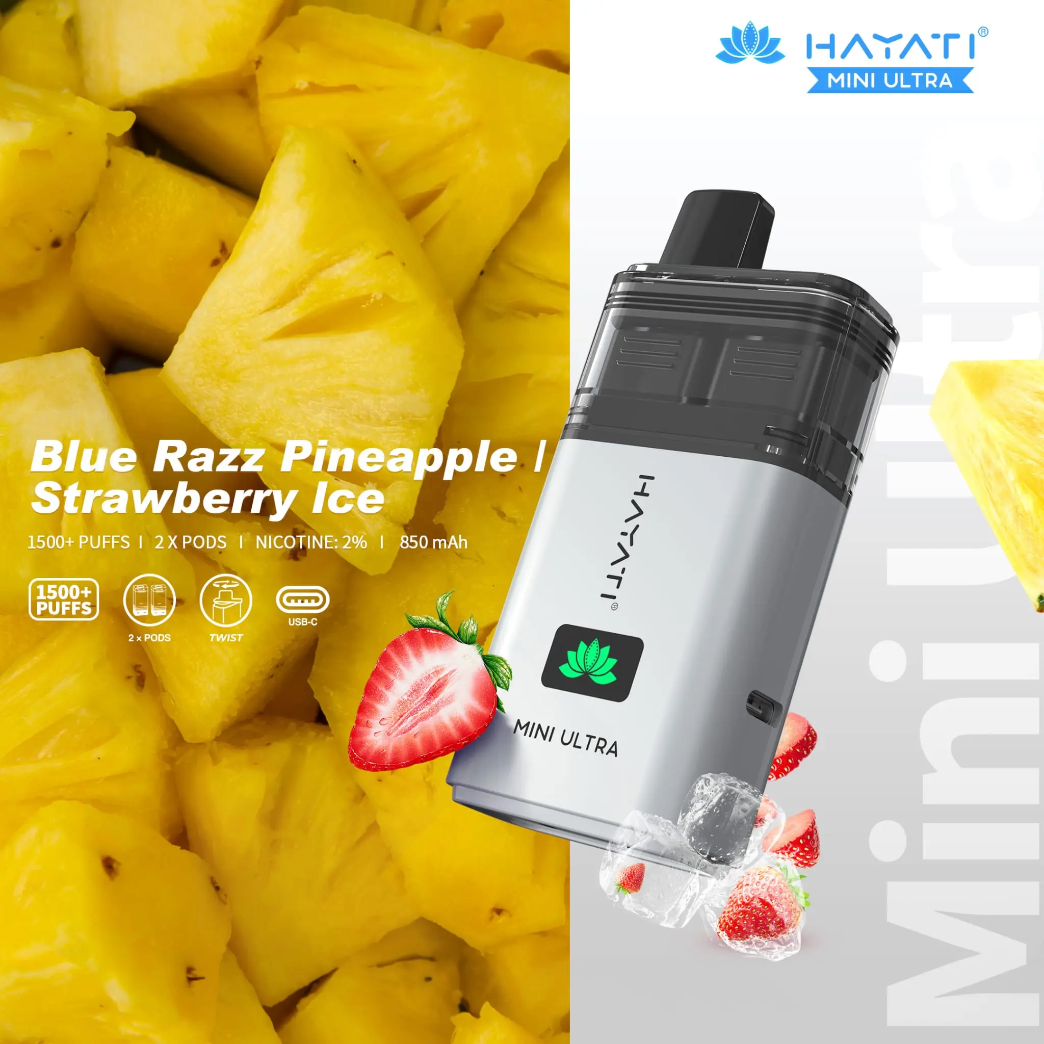  Blue Razz Pineapple / Strawberry Ice Hayati Mini Ultra Disposable Vape 