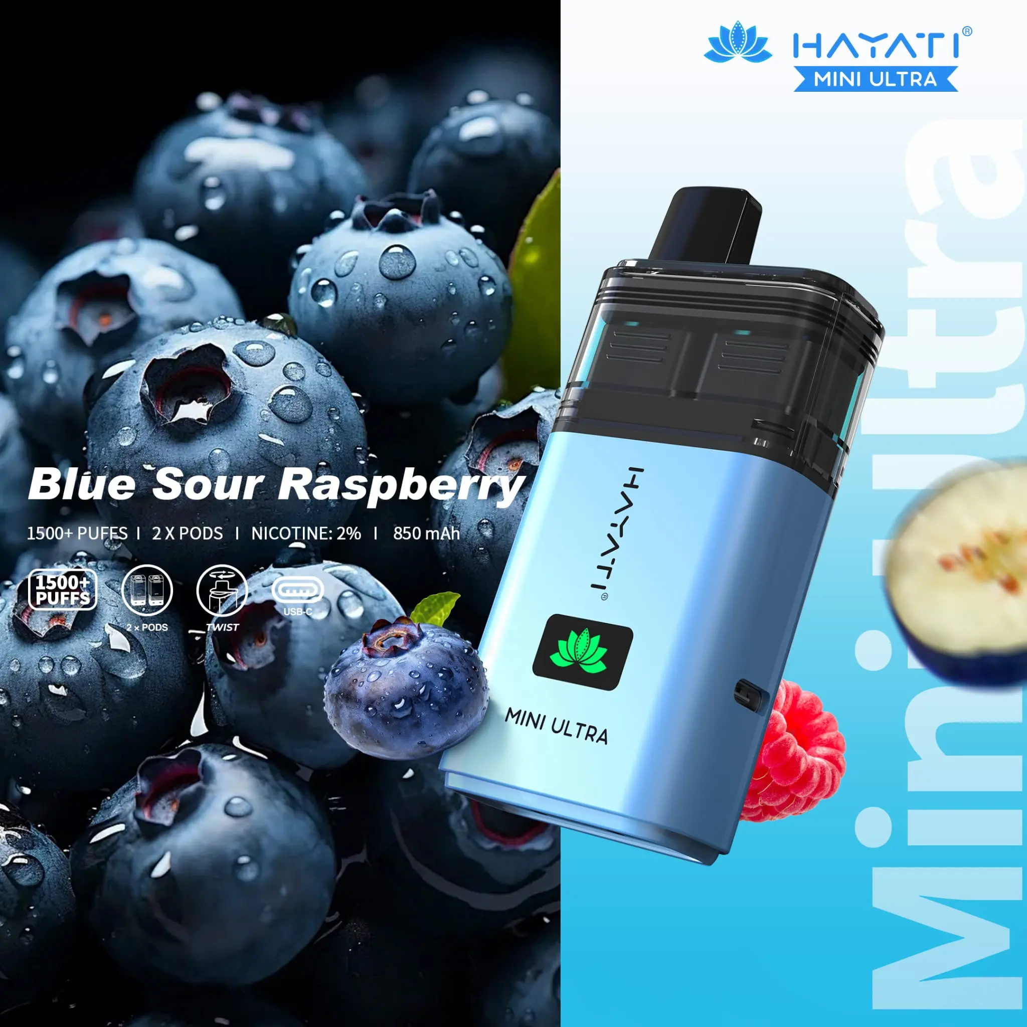  Blue Sour Raspberry Hayati Mini Ultra Disposable Vape 