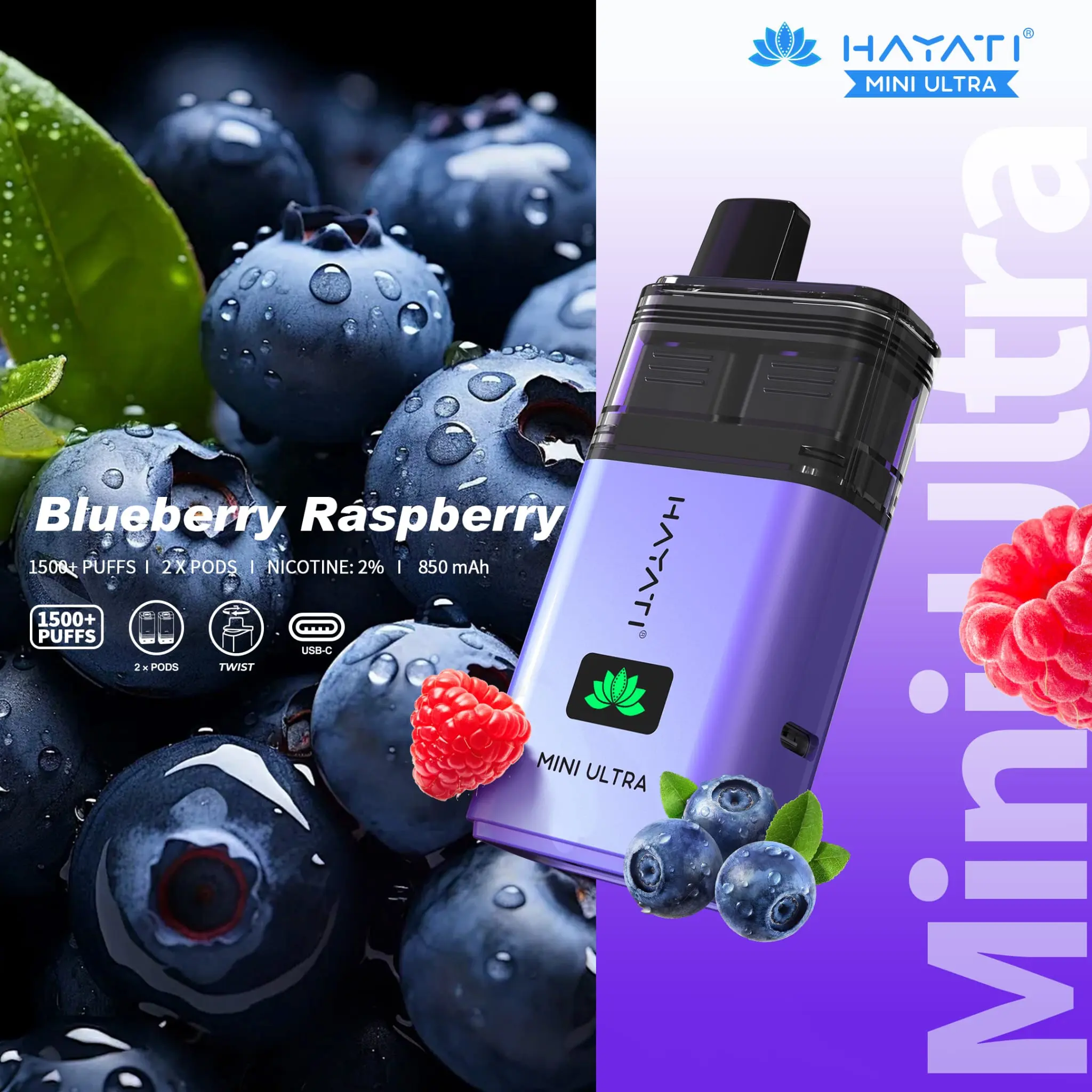  Blueberry Raspberry Hayati Mini Ultra Disposable Vape 