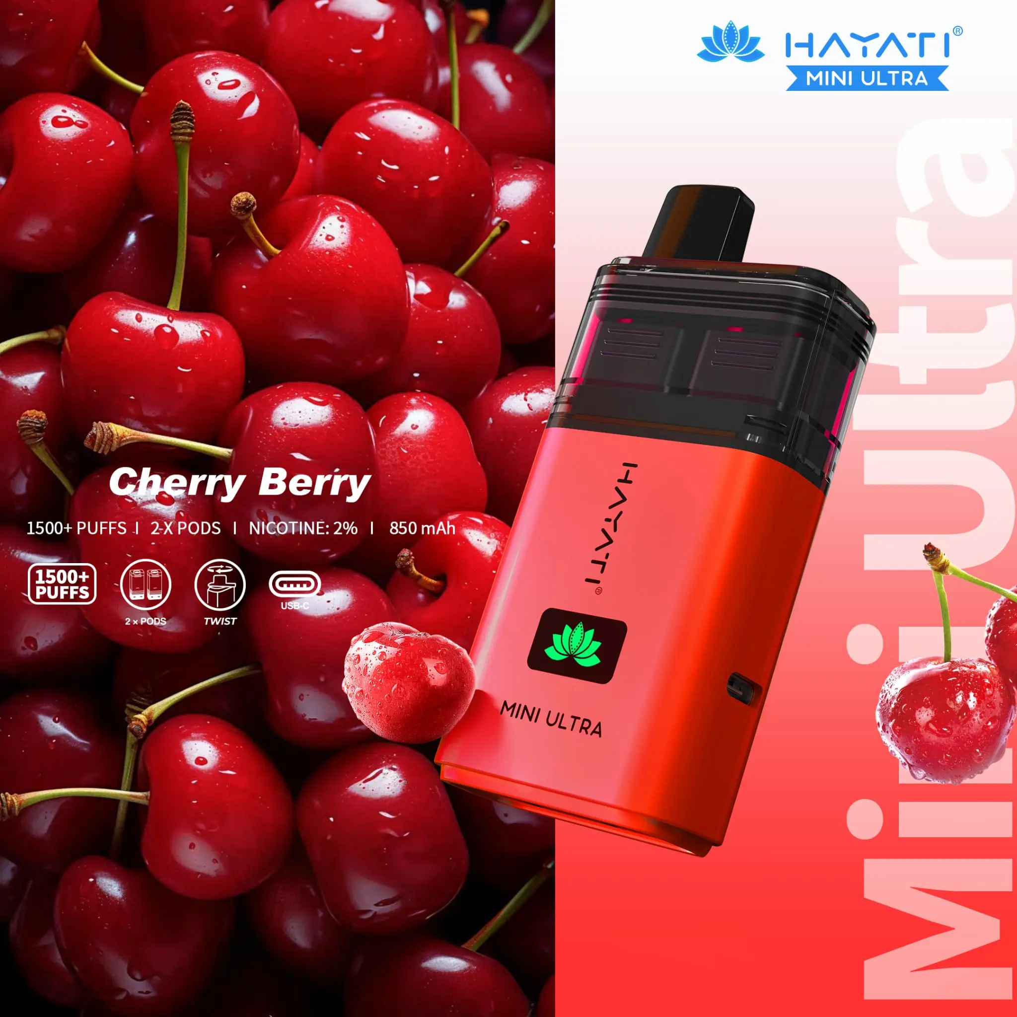  Cherry Berry Hayati Mini Ultra Disposable Vape 