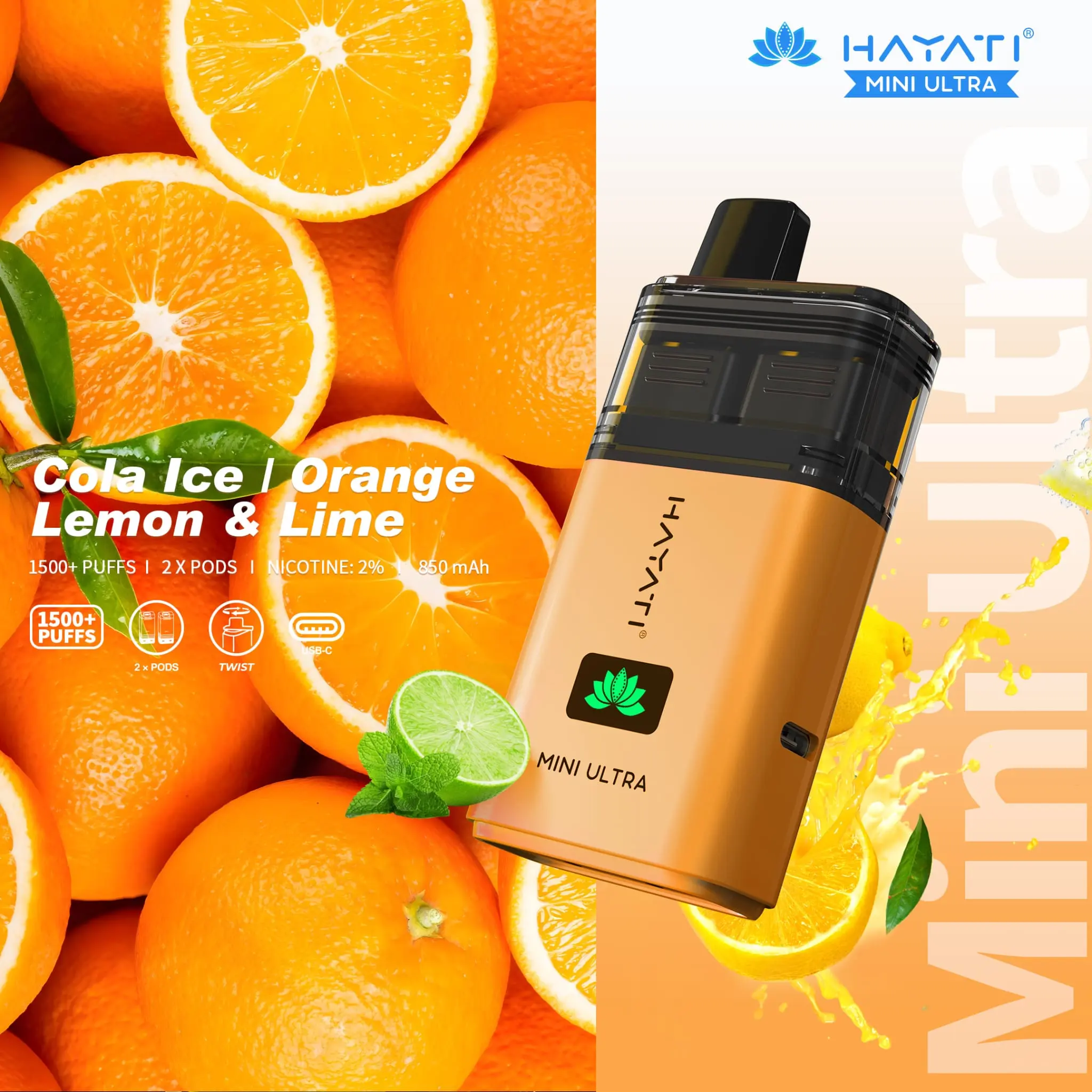  Cola Ice / Orange Lemon & Lime Hayati Mini Ultra Disposable Vape 