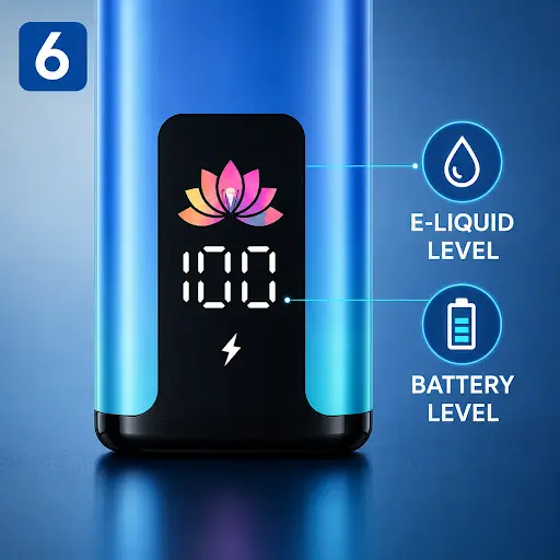 Device Showing the battery level and eliquid level