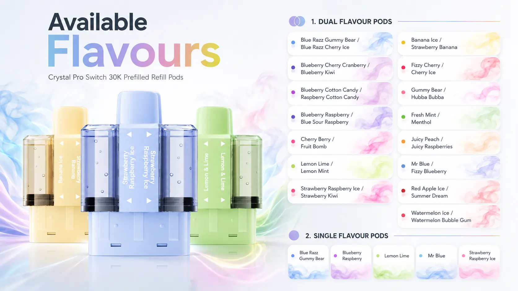 Flavour Range of Crystal Pro Switch 30K Pods