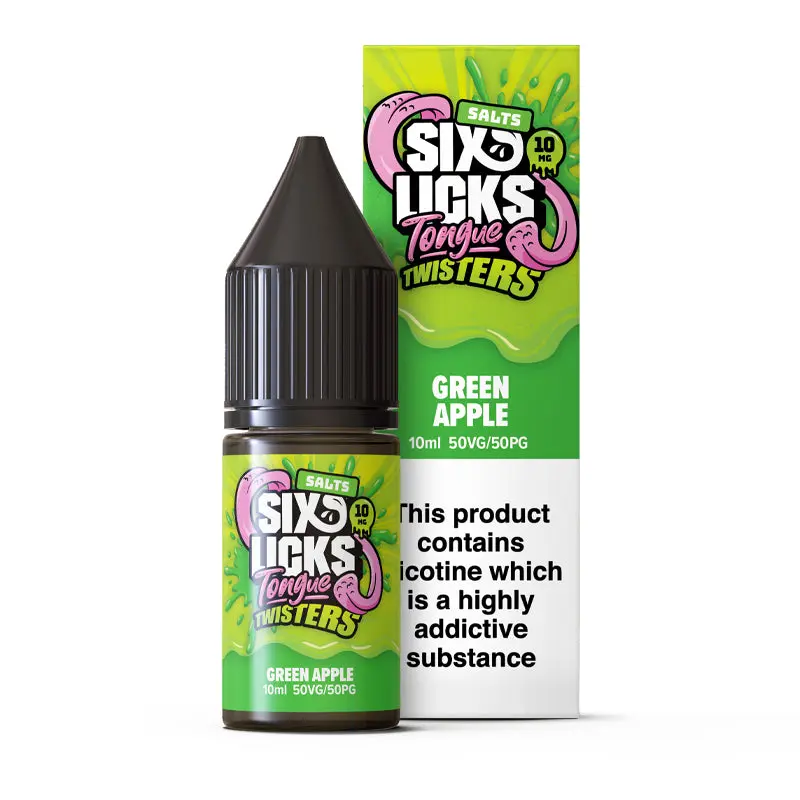  Green Apple Nic Salt E-Liquid by Six Licks Tongue Twisters Salts 10ml 