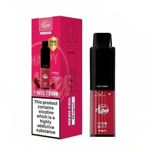  Fizzy Cherry Happy Vibes Twist 3500 Disposable Vape 20mg (Expired-June 2024 ) 