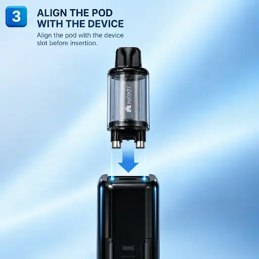 Aligning and inserting Hayati Pro Max Plus Pods into the vape device correctly