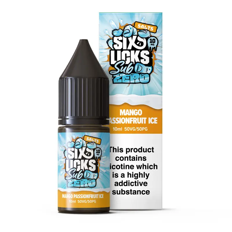 Mango Passionfruit Ice Nic Salt E-Liquid by Six Licks Sub Zero Salts 10ml