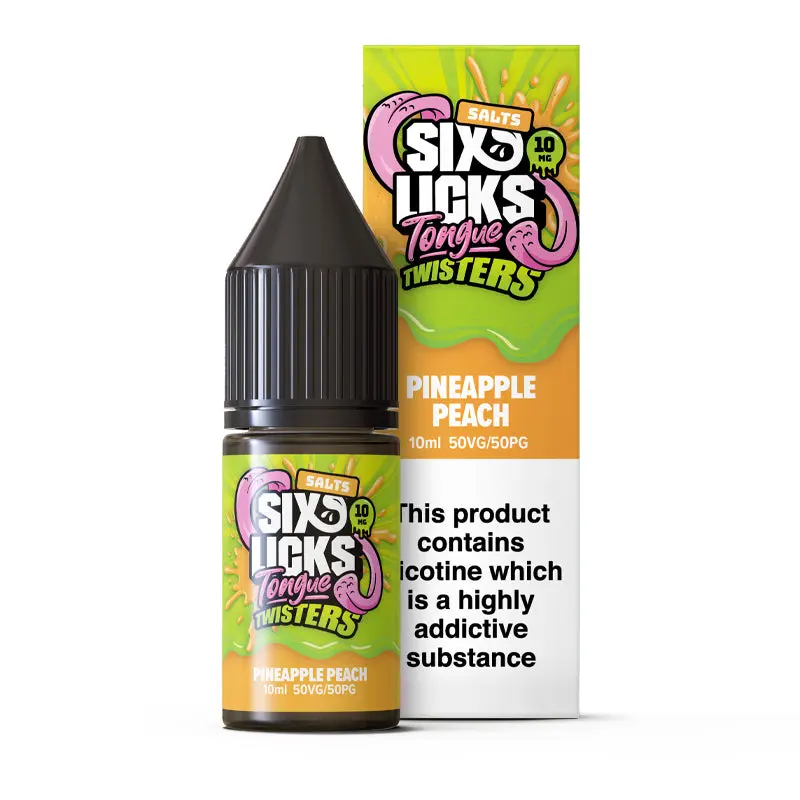 Pineapple Peach Nic Salt E-Liquid by Six Licks Tongue Twisters Salts 10ml