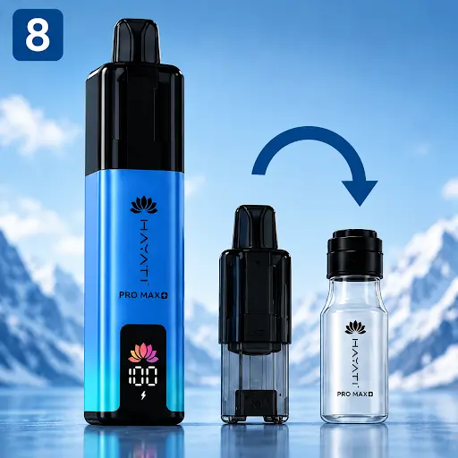 Replacing the empty pod and refill container with a new compatible Hayati Pod
