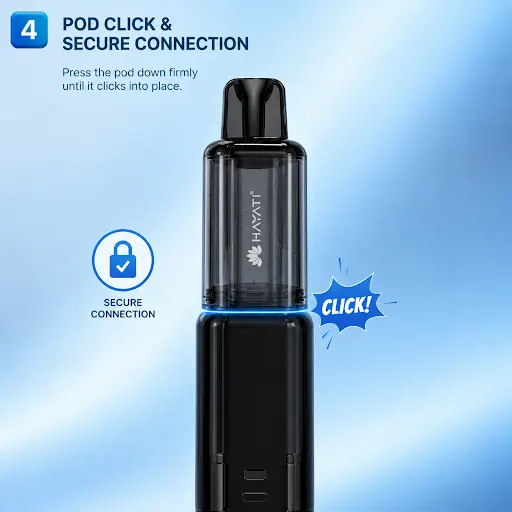 Hayati Pro Max Plus Pods securely connected and sealed inside the device