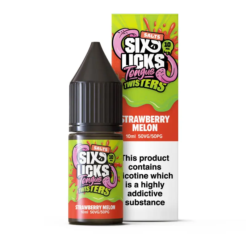  Strawberry Melon Nic Salt E-Liquid by Six Licks Tongue Twisters Salts 10ml 