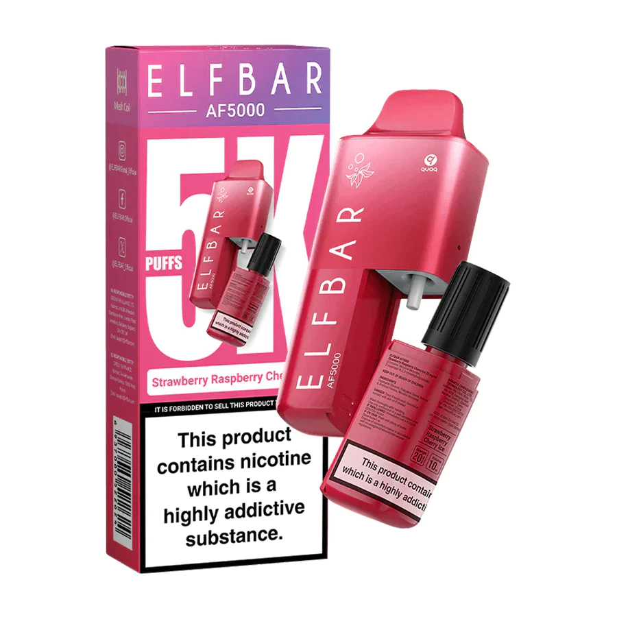 Strawberry Raspberry Cherry Ice Elf Bar AF5000 Disposable Pod Kit